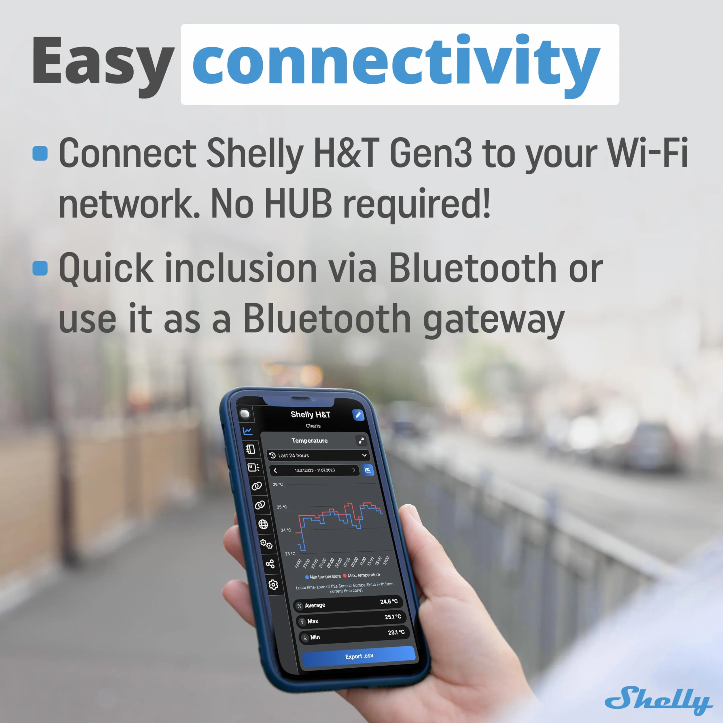Shelly H&T Gen3 Sensore Smart Wi-Fi di Temperatura e Umidità, Monitoraggio Remoto, Nessun Hub Richiesto, Alexa & Google Home