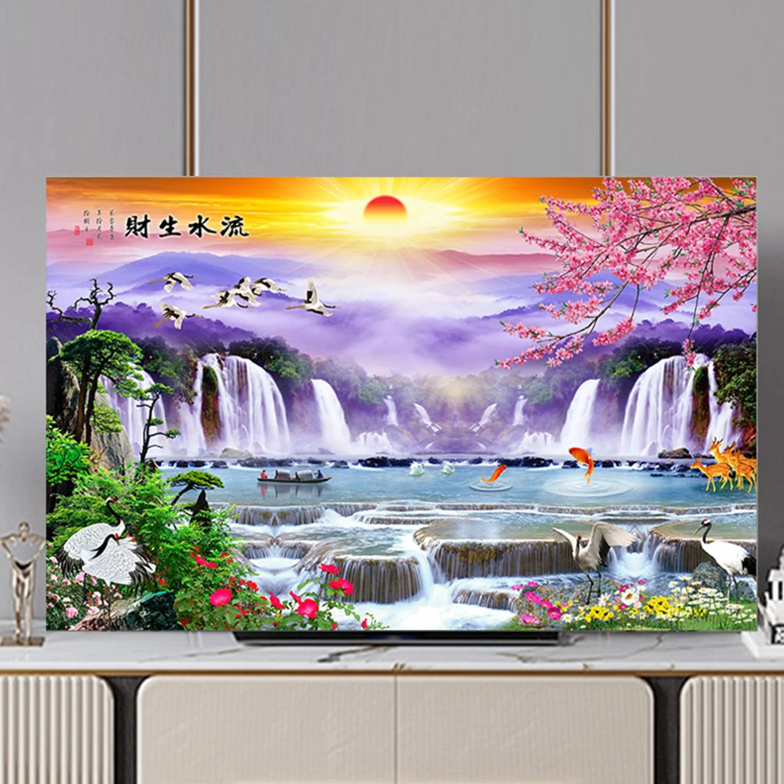 Copertura Antipolvere per TV Motivo Alba 3D Copri Televisore 32-80inch Elastica Protezione TV Universale Vista montagne 75inch