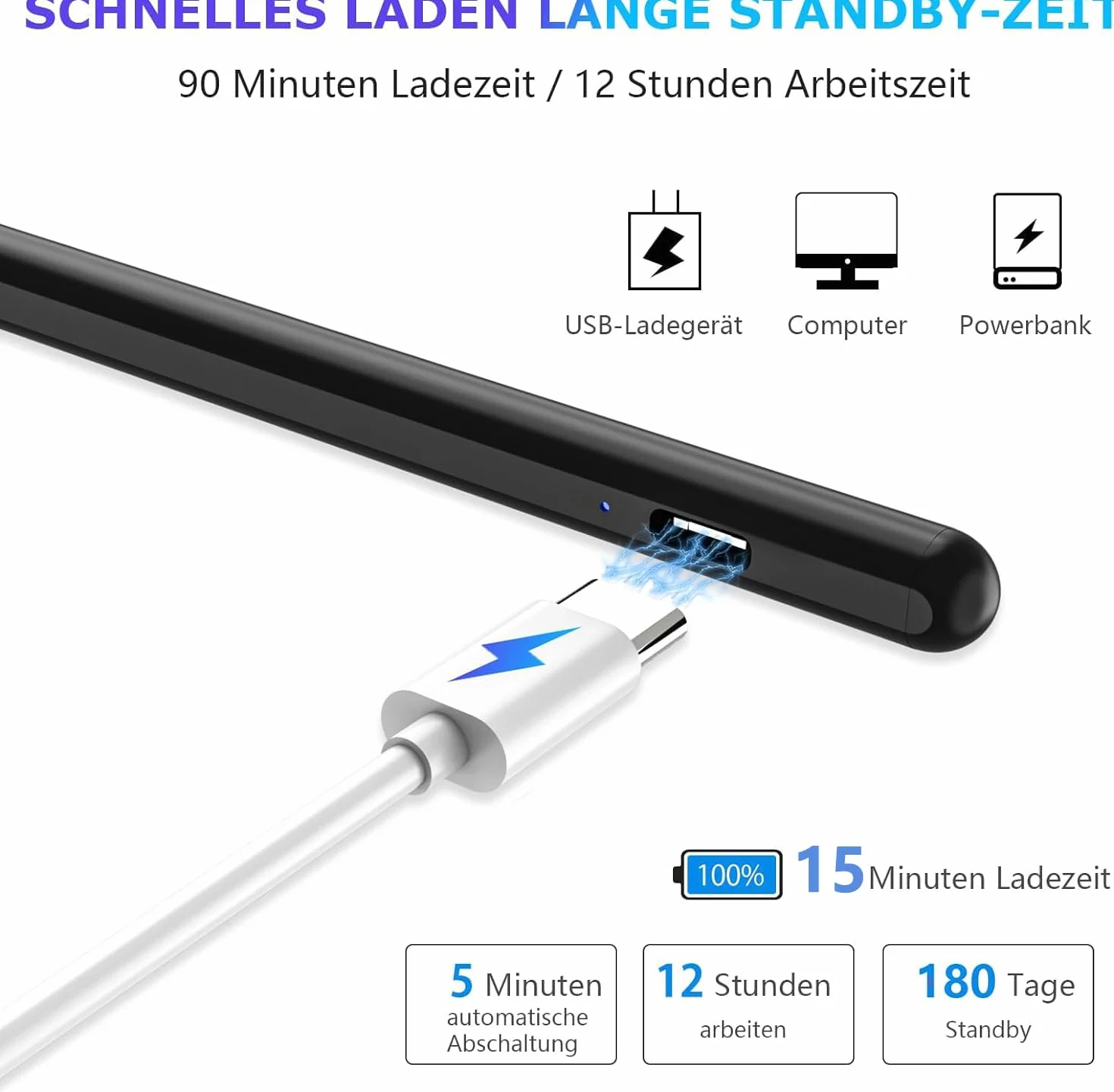 KARFUN Rysik do tabletu dotykowego Android, kompatybilny z Samsung/Lenovo/Huawei/Vivo/Xiaomi, precyzyjny, szybkie ładowanie, biały