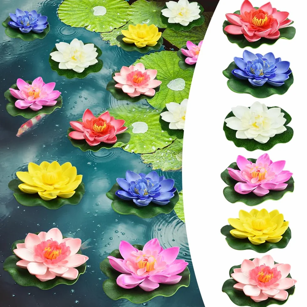 REFORUNG 6 Pz Fiori Galleggianti per Piscina Ninfee Finte Galleggianti Diametro 10 cm Artificiale Ninfee Galleggianti Ninfee Artificiali Impermeabile per Giardino Laghetto