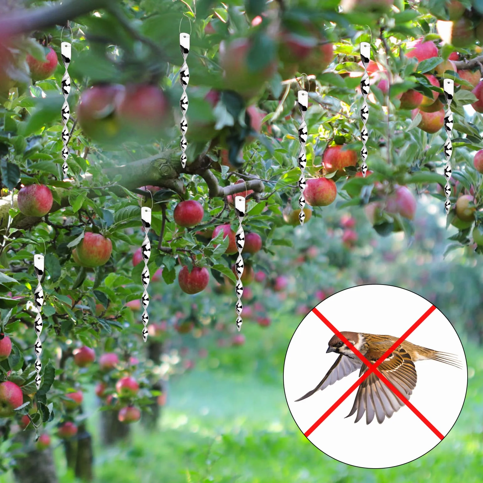 MOGADEE® 12 spaventapasseri riflettenti, a spirale, repellente per uccelli, repellente per uccelli per balcone e giardino, repellente laterale per uccelli eteroottico