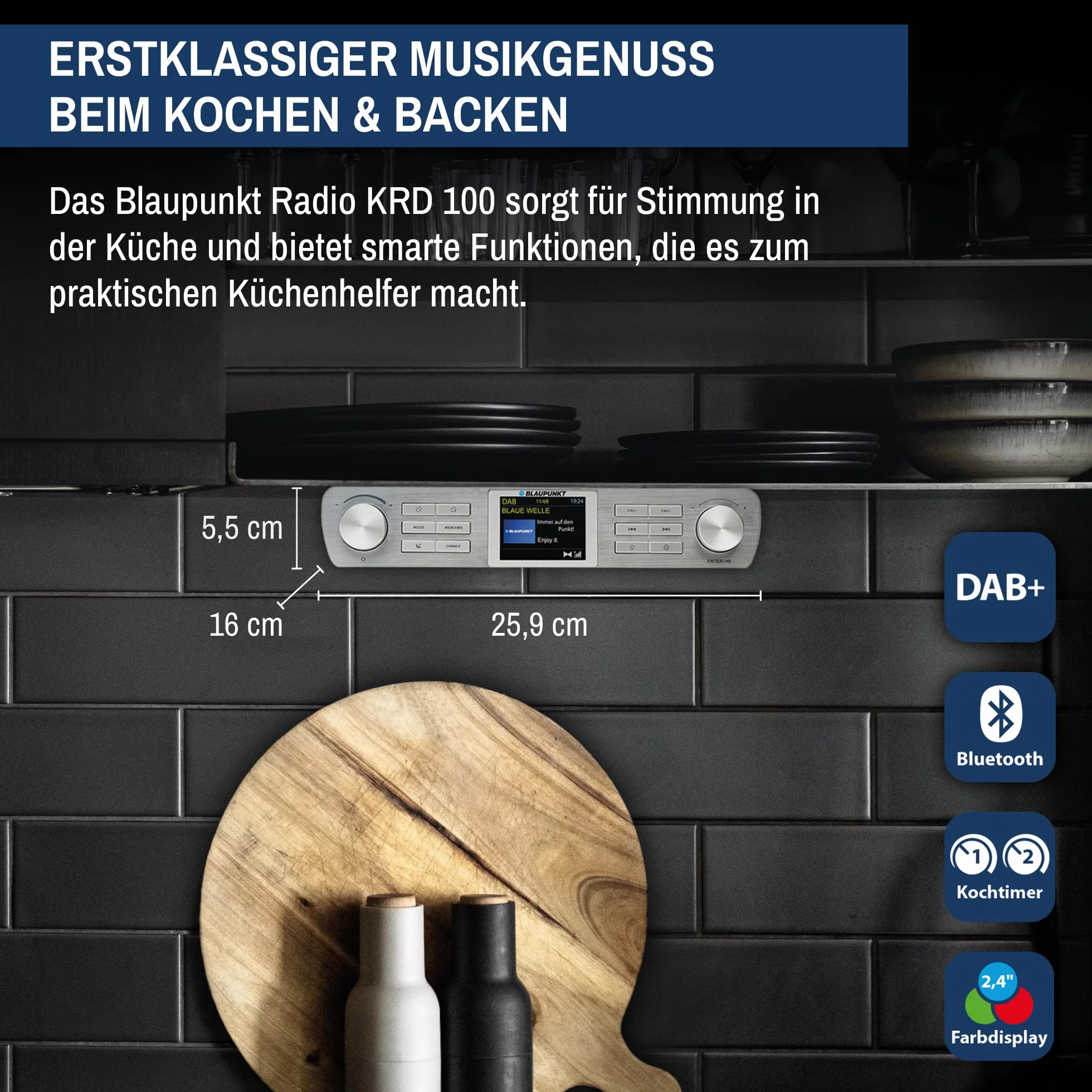 Blaupunkt KRD 100 Radio da Cucina DAB+ FM PLL Display LED Luce 2x2 Watt RMS