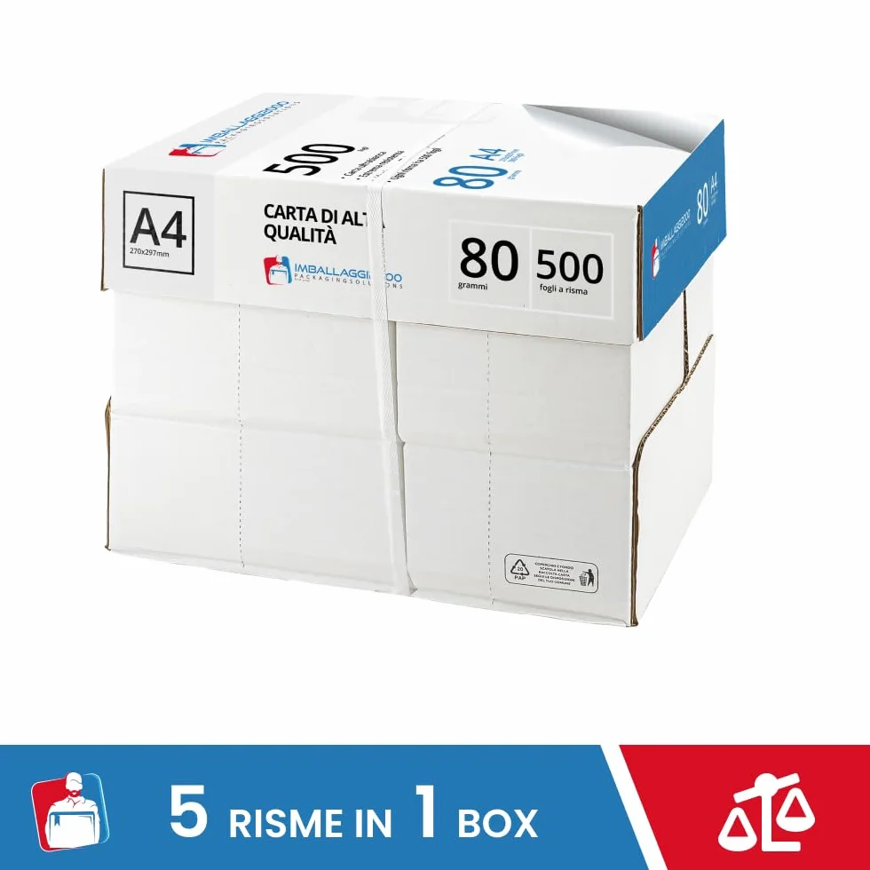 IMBALLAGGI 2000 Carta A4 per Stampante 5 Risme 500 Fogli Pack 5x500