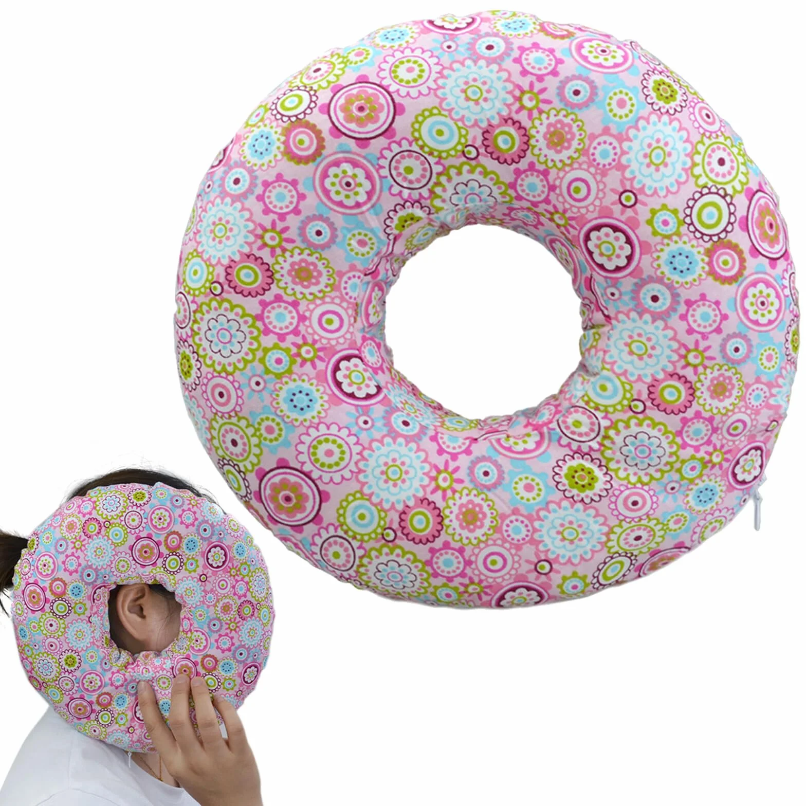 Piercing cuscino, 23 x 23 x 5 cm, cuscino rotondo a ciambella, con foro in cotone, cuscino a ciambella, cuscino per dolore alle orecchie, piercing per chi dorme sul lato