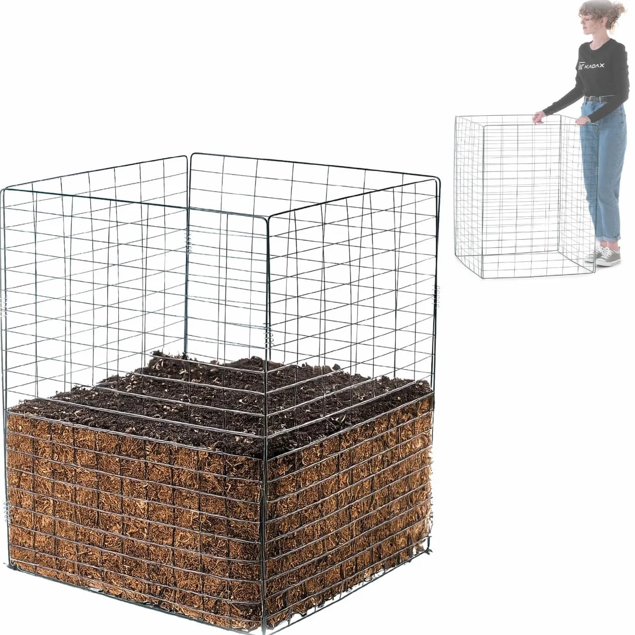 KADAX Compostiera in Metallo 450 Litri 70x70x90 cm, Contenitore per Compost da Giardino