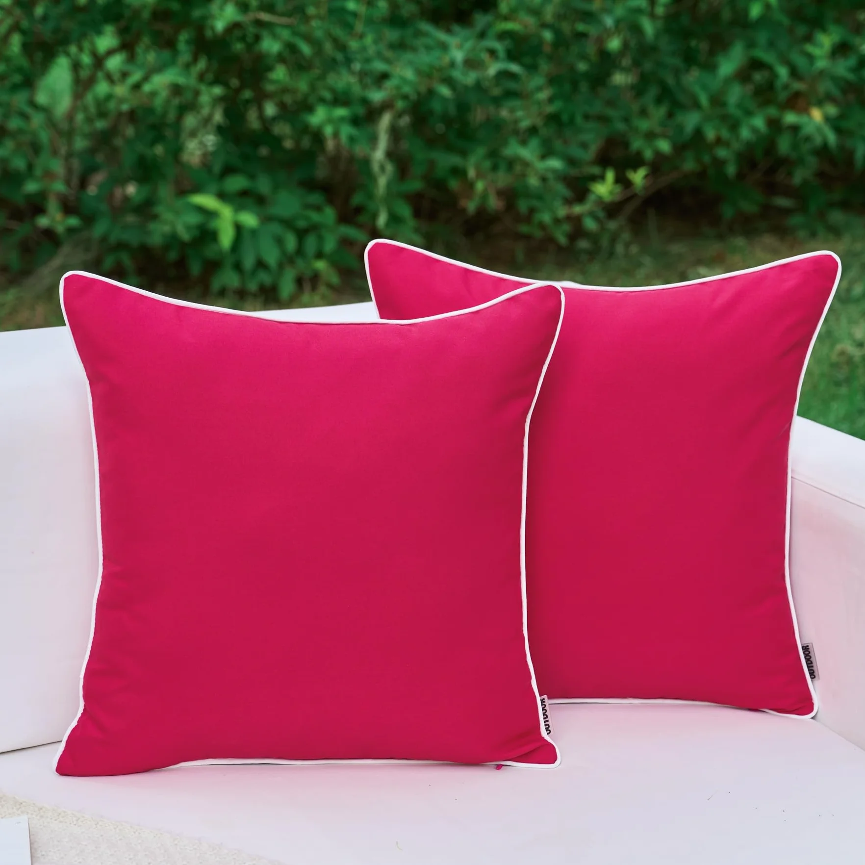 LIGICKY Confezione da 2 federe per cuscini da esterni, impermeabili, decorative, con bordo bianco, quadrate, per patio, divano, tenda, Sunbrella (45,7 x 45,7 cm)