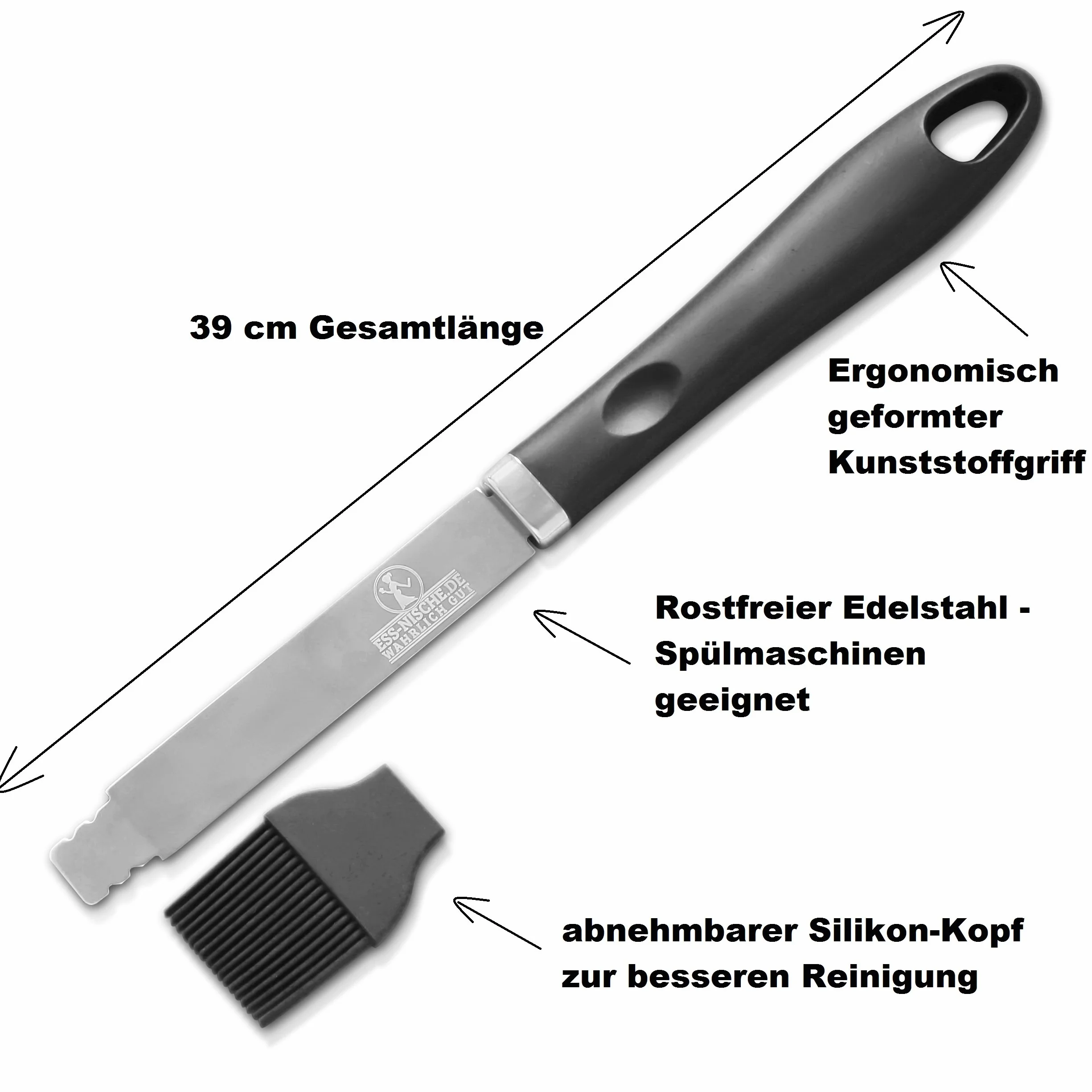 Ess-Nische® Pennello per griglia per Barbecue XXL Resistente al Calore in Acciaio Inossidabile e Silicone per marinare la Carne - Pennello da Pasticceria per glassare i Dolci