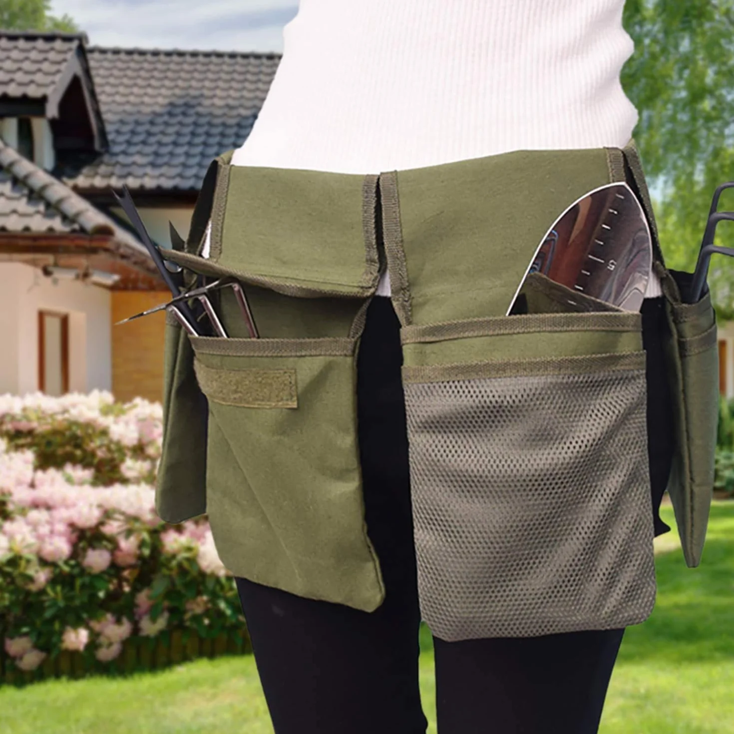 Borsa da cintura per attrezzi da giardinaggio, in tela, organizer da appendere, con 4 tasche, impermeabile