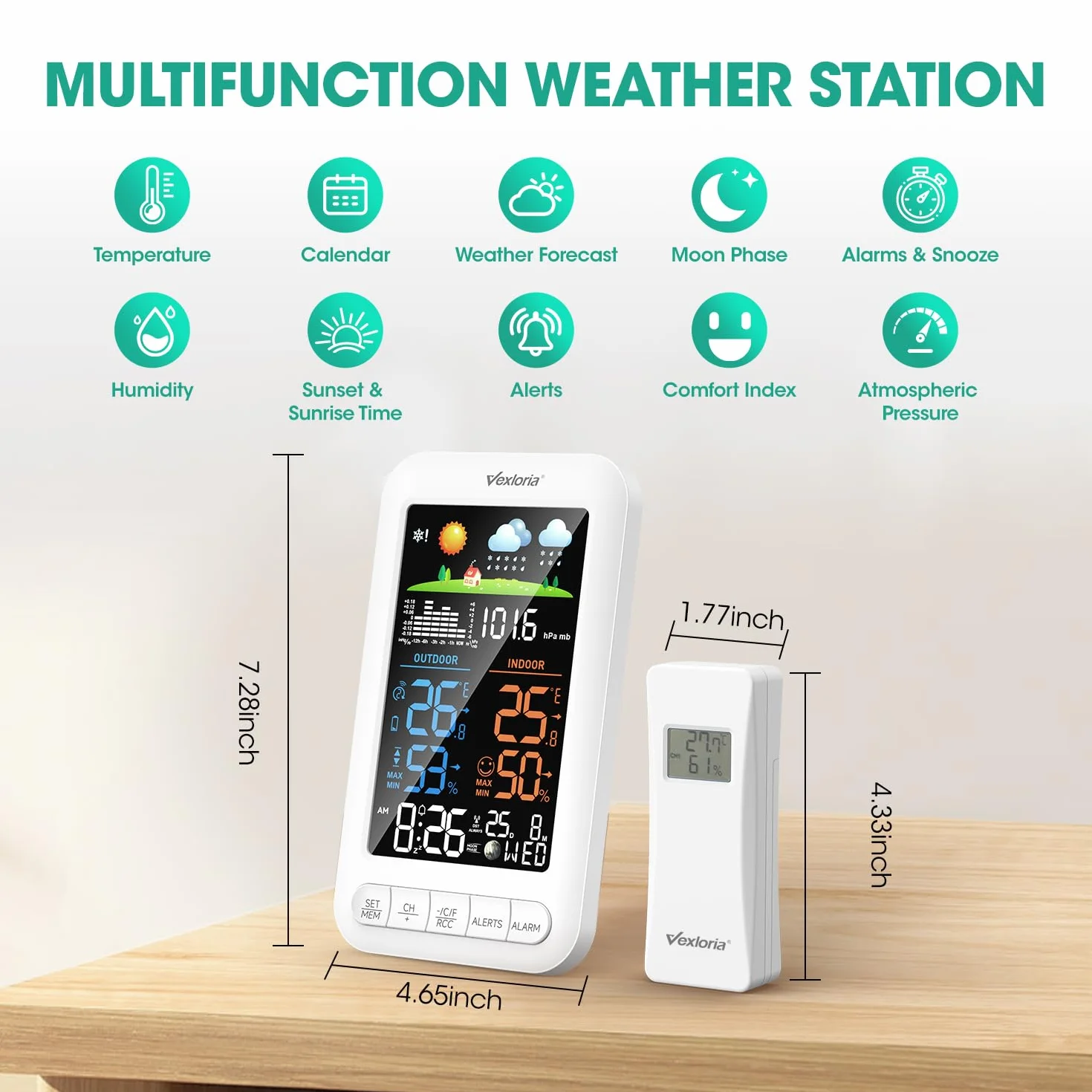 Stazione Meteo Wireless Vexloria con Sensore Esterno Termometro Igrometro Bianco