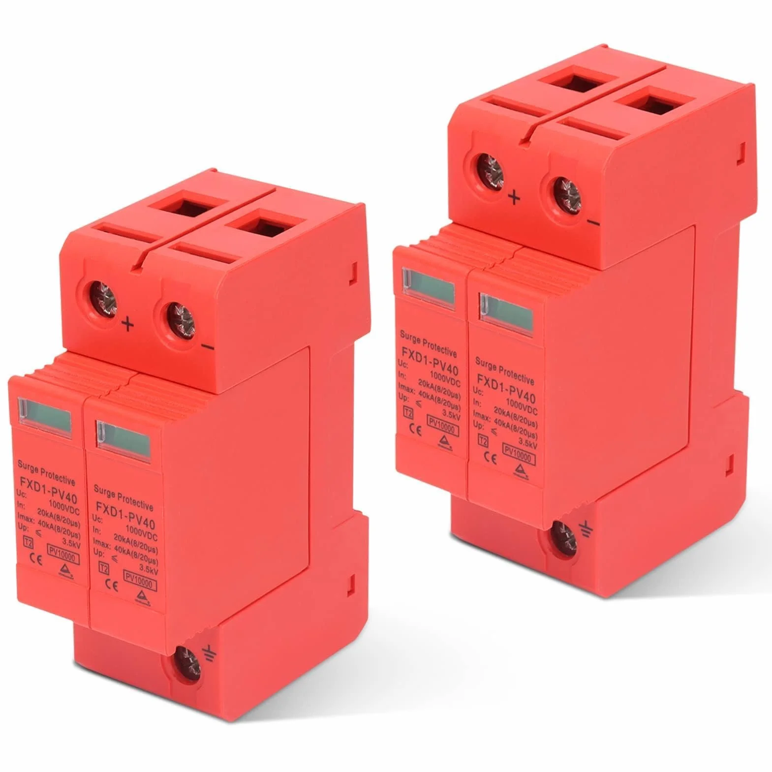 Agatige 2 Pezzi Dispositivi di Protezione Contro Le sovratensioni, 2P 40KA DC Fotovoltaico Protettore Flash Arrester, DC 1000V