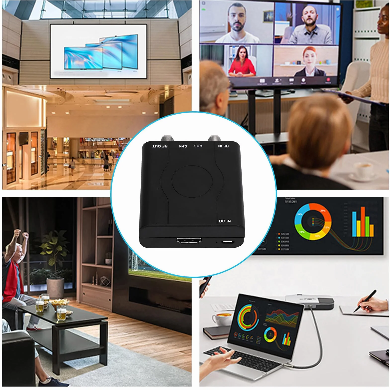 Bewinner Modulatore HDMI a RF HDM61.1080p Convertitore Coassiale NTSC per TV