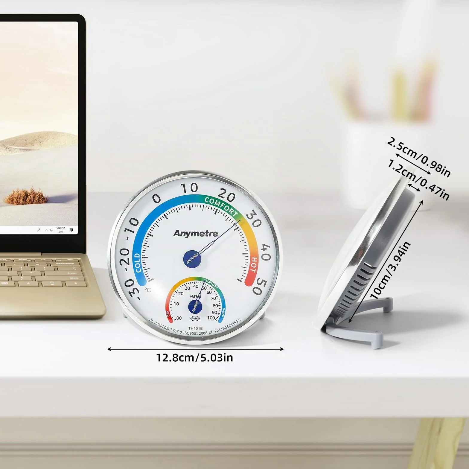 Termometro Igrometro analogico 2 in 1 interno esterno, senza batterie, con supporto, per casa e serra