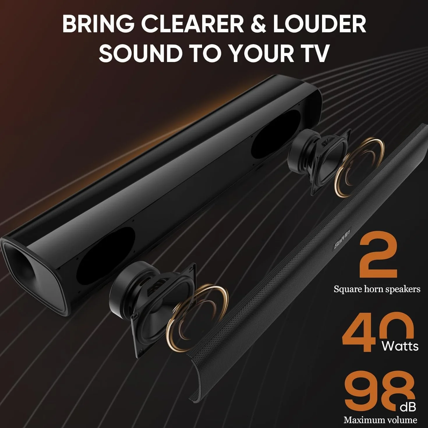 Saiyin Soundbar 40 Watt Bluetooth 5.3 Surround Compatto 17 Pollici per TV PC Giochi Proiettori