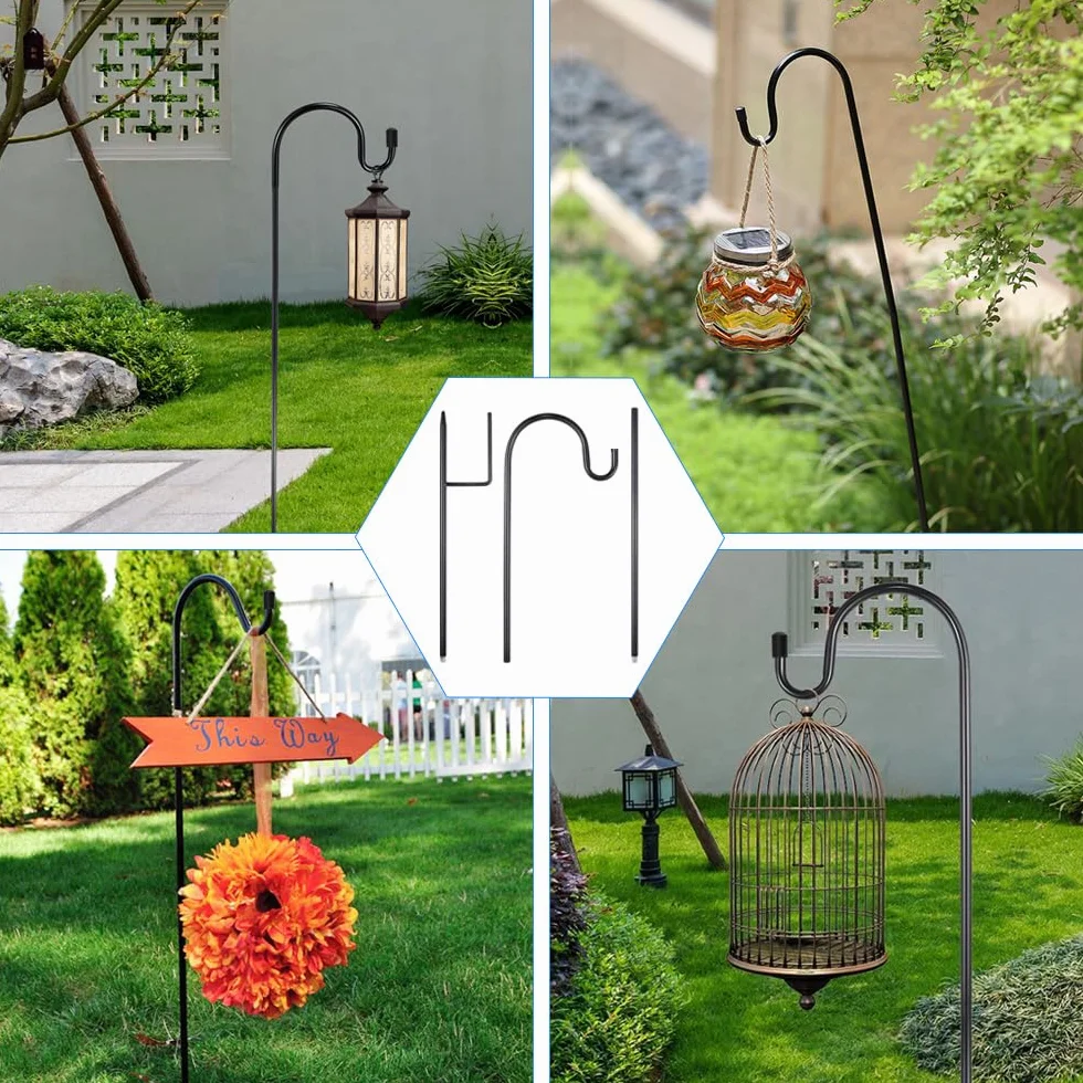 Ganci da Pastore da Giardino 80 cm Metallici per Esterni per Luci Solari, Lanterne, Cestini Piante