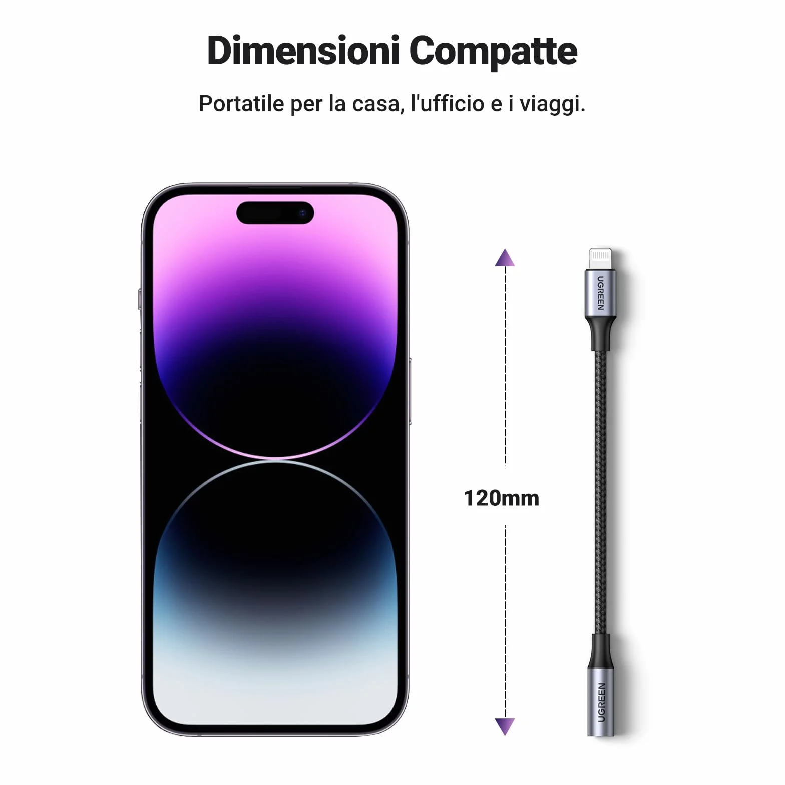 UGREEN Adattatore Cuffie MFi Certificato Cavo Lightning a Jack 3.5mm Compatibile con iPhone 14 Pro Max 13 12 Mini 11 SE XR XS Grigio