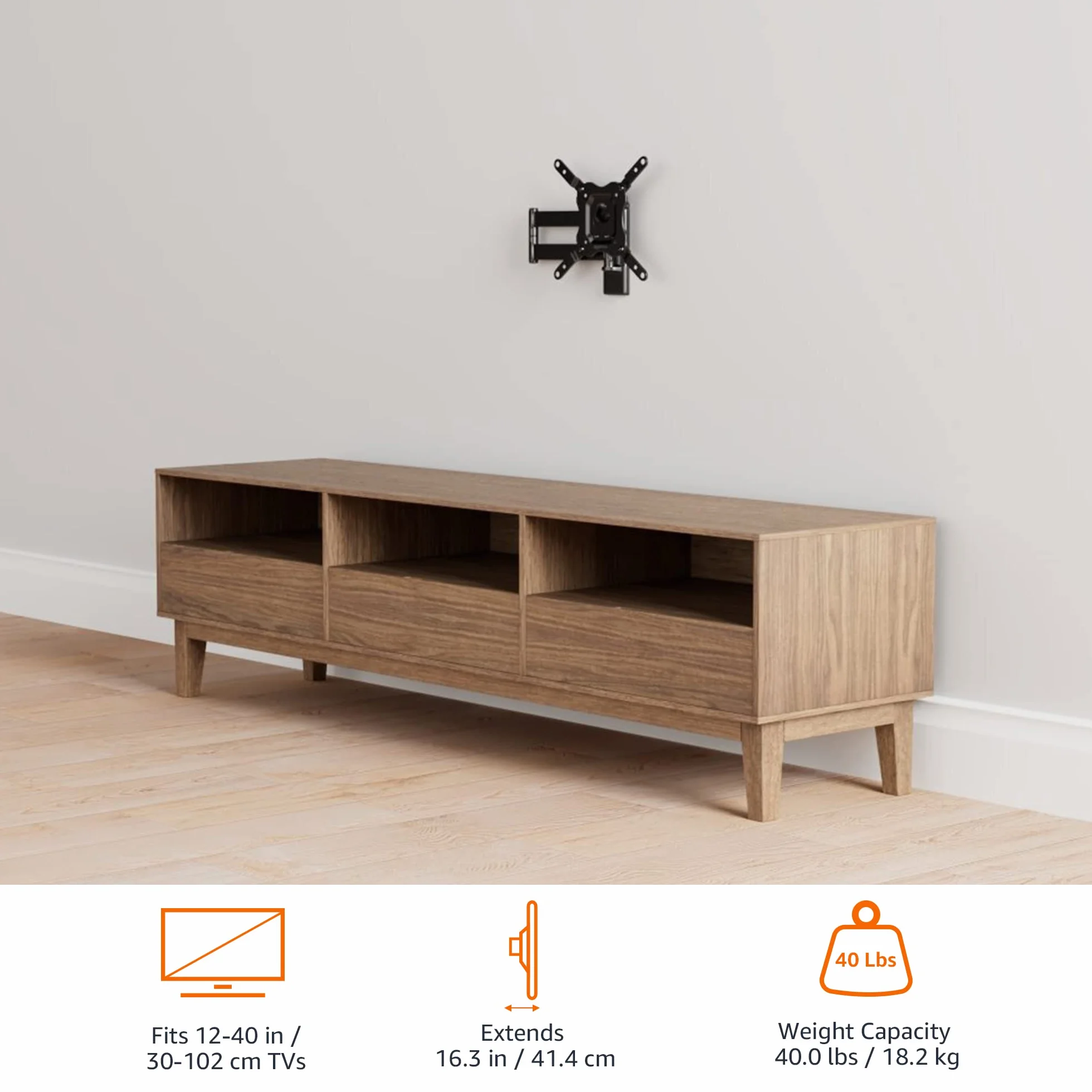 Amazon Basics Supporto da Parete per TV Orientabile Girevole Inclinabile 12-40" 36 Kg VESA 200mm x 200mm Nero