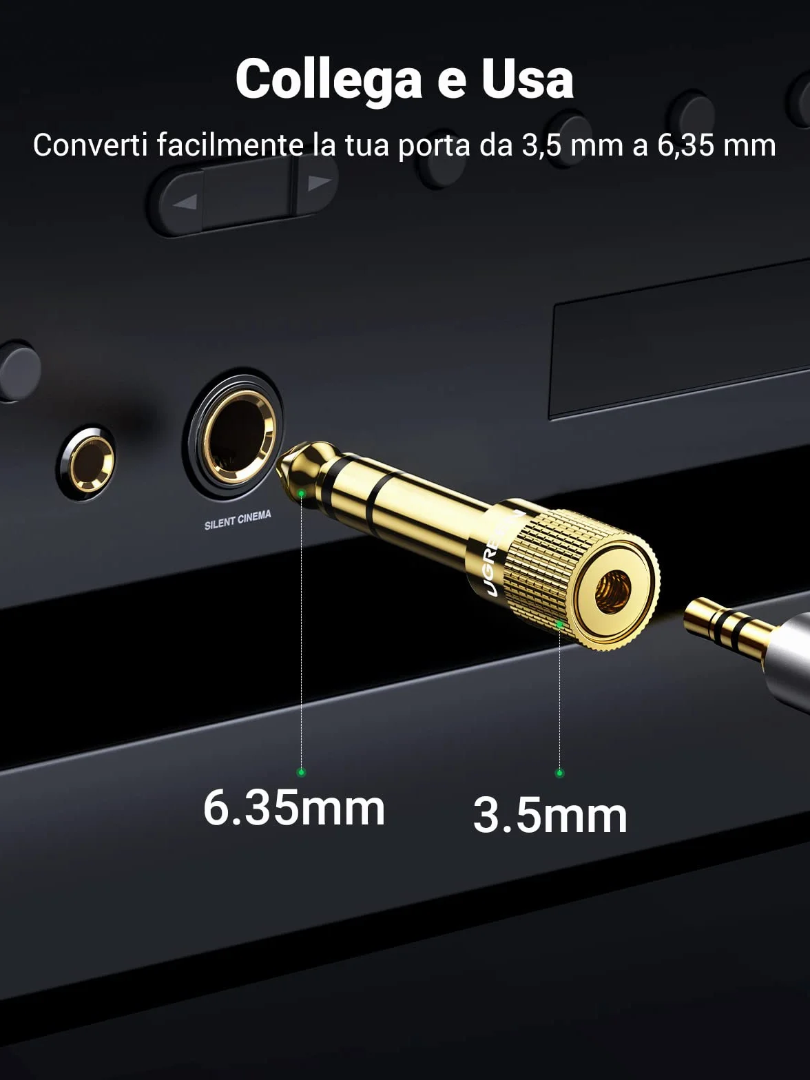 UGREEN Adattatore Audio Jack 3,5 Femmina a 6,3 Maschio Minijack HiFi 2 Pack