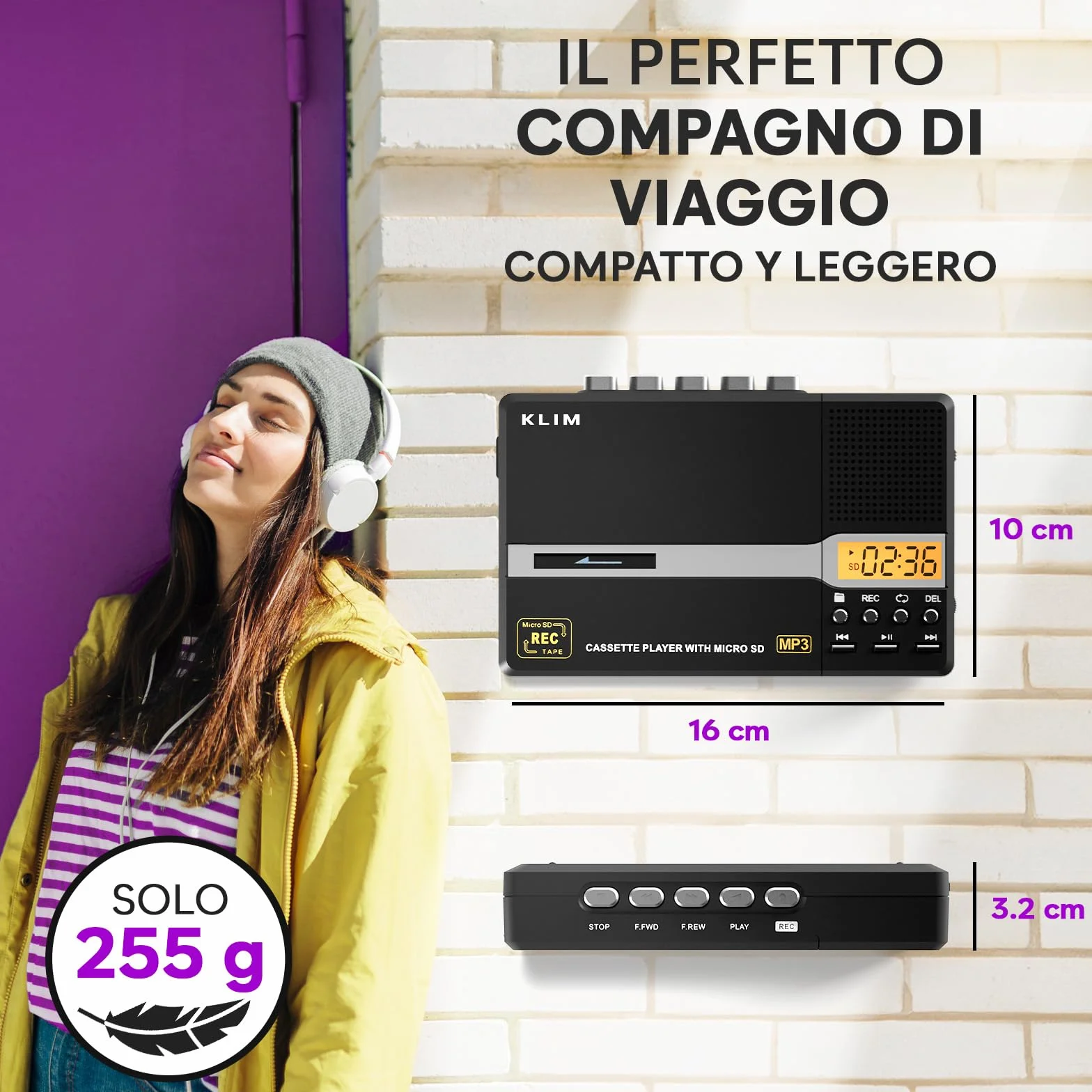 KLIM K10 Lettore Cassette Audio Portatile Registratore MP3 Convertitore Nero
