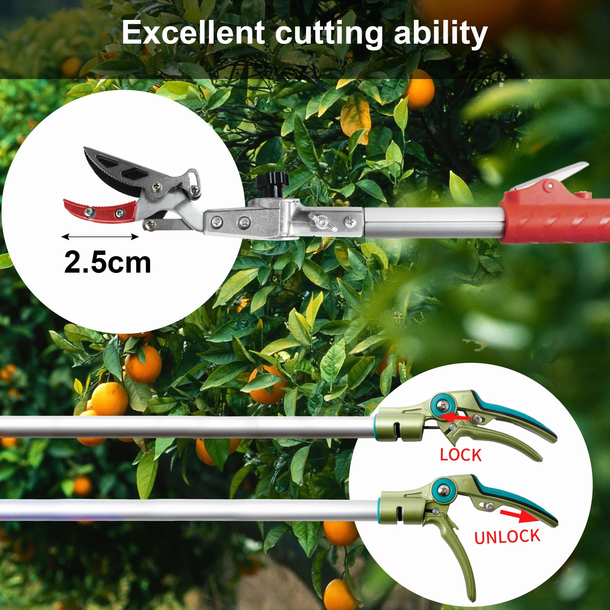 FLORA GUARD Forbici telescopiche 110-166 cm, raccoglifrutta con testa a lama girevole, alluminio