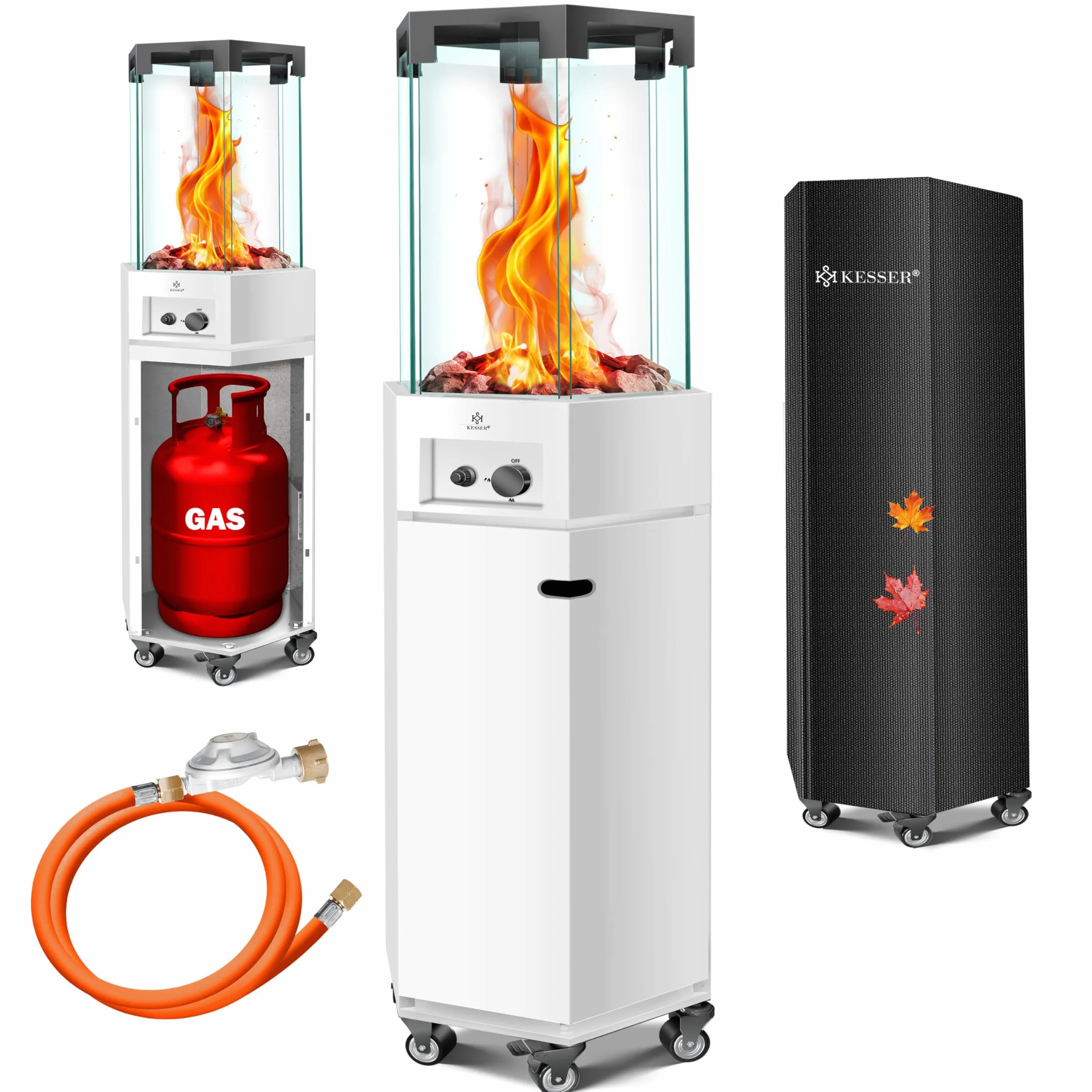 KESSER® Riscaldatore a gas per terrazze a fungo con copertura protettiva e rotelle