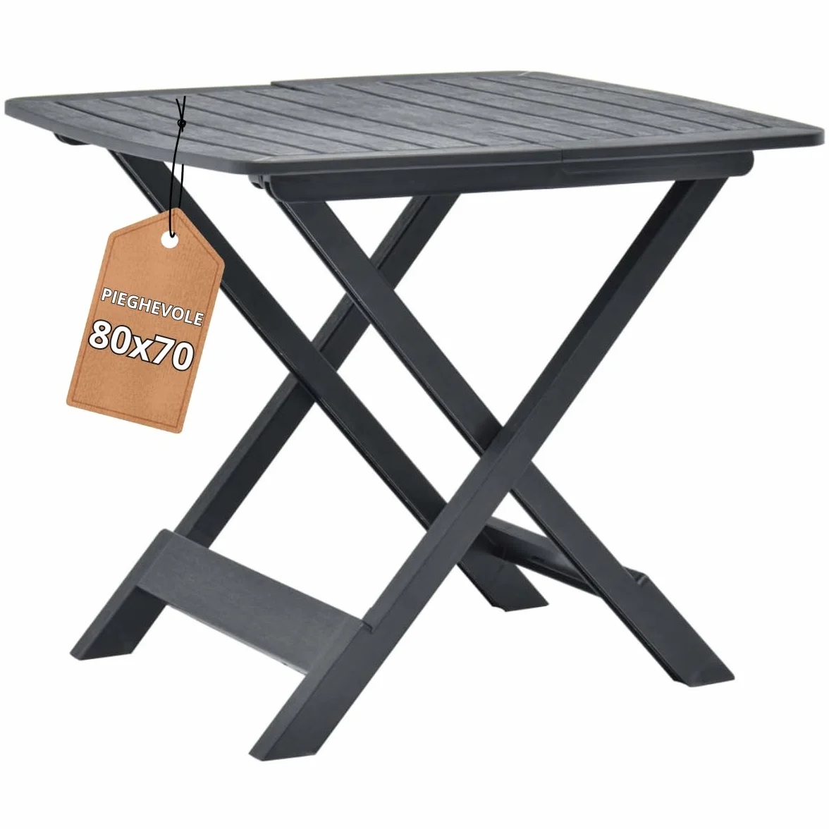Tomaino - Tavolo Plastica Pieghevole - Tavolo Da Giardino Salvaspazio Richiudibile 79x70x72 cm - Interno, Esterno, Campeggio (Antracite)