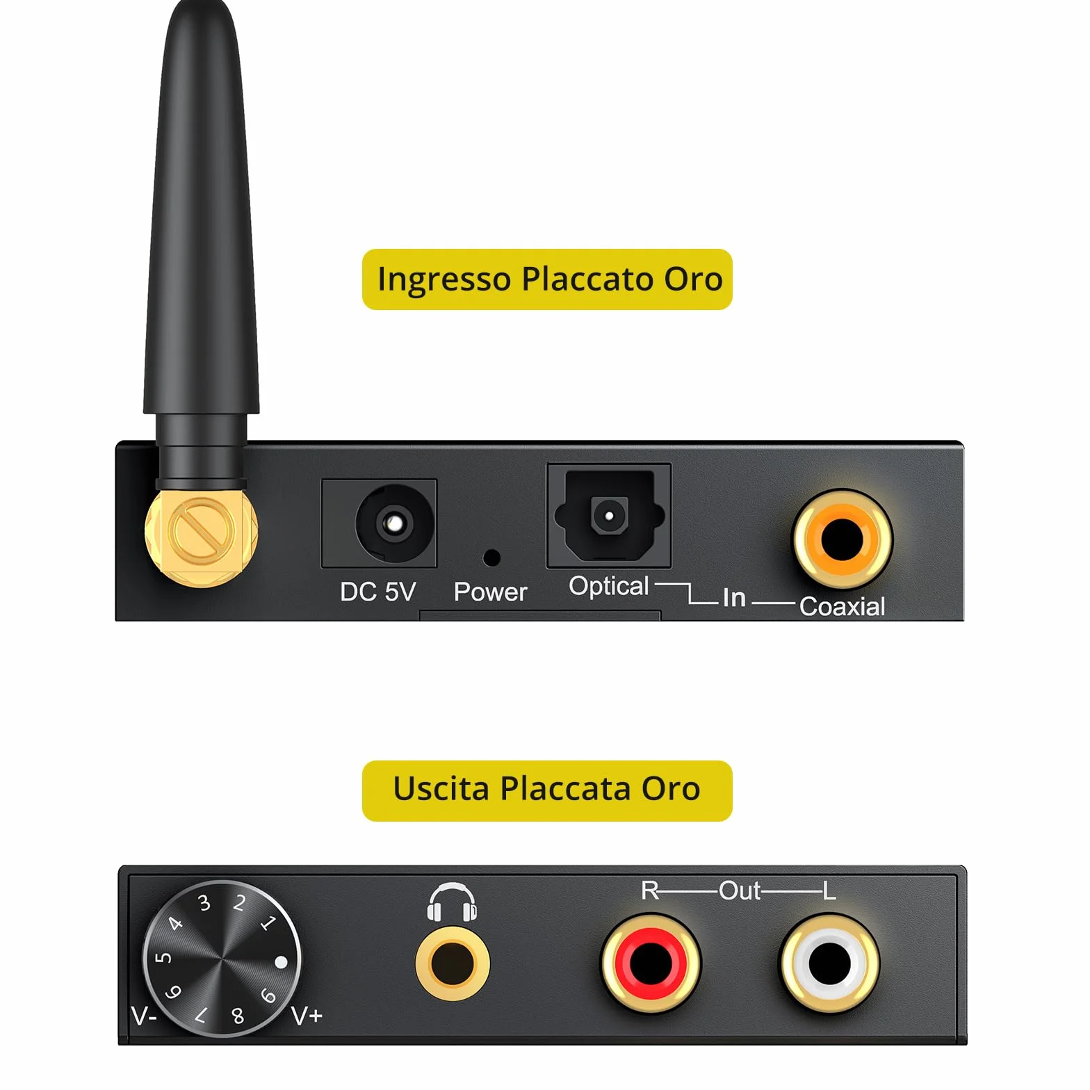 PROZOR Convertitore DAC 192kHz Bluetooth 5.0 Volume Regolabile Adattatore Audio Digitale Coaxial Toslink Analogico Stereo L/R RCA 3.5mm