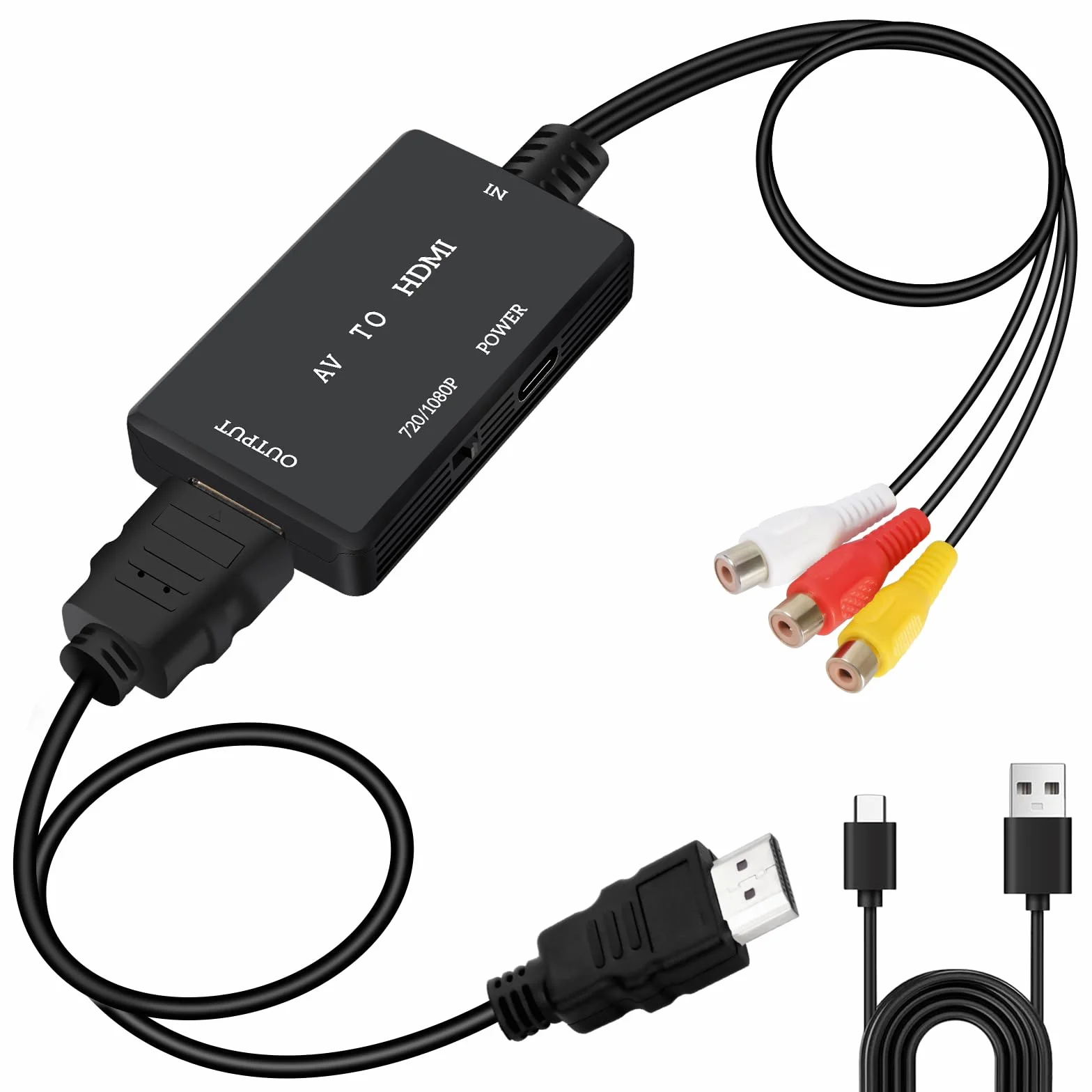 Jewan Convertitore da RCA a HDMI, Adattatore AV Composito 1080P con Cavo HDMI per PS2/SNES/VHS