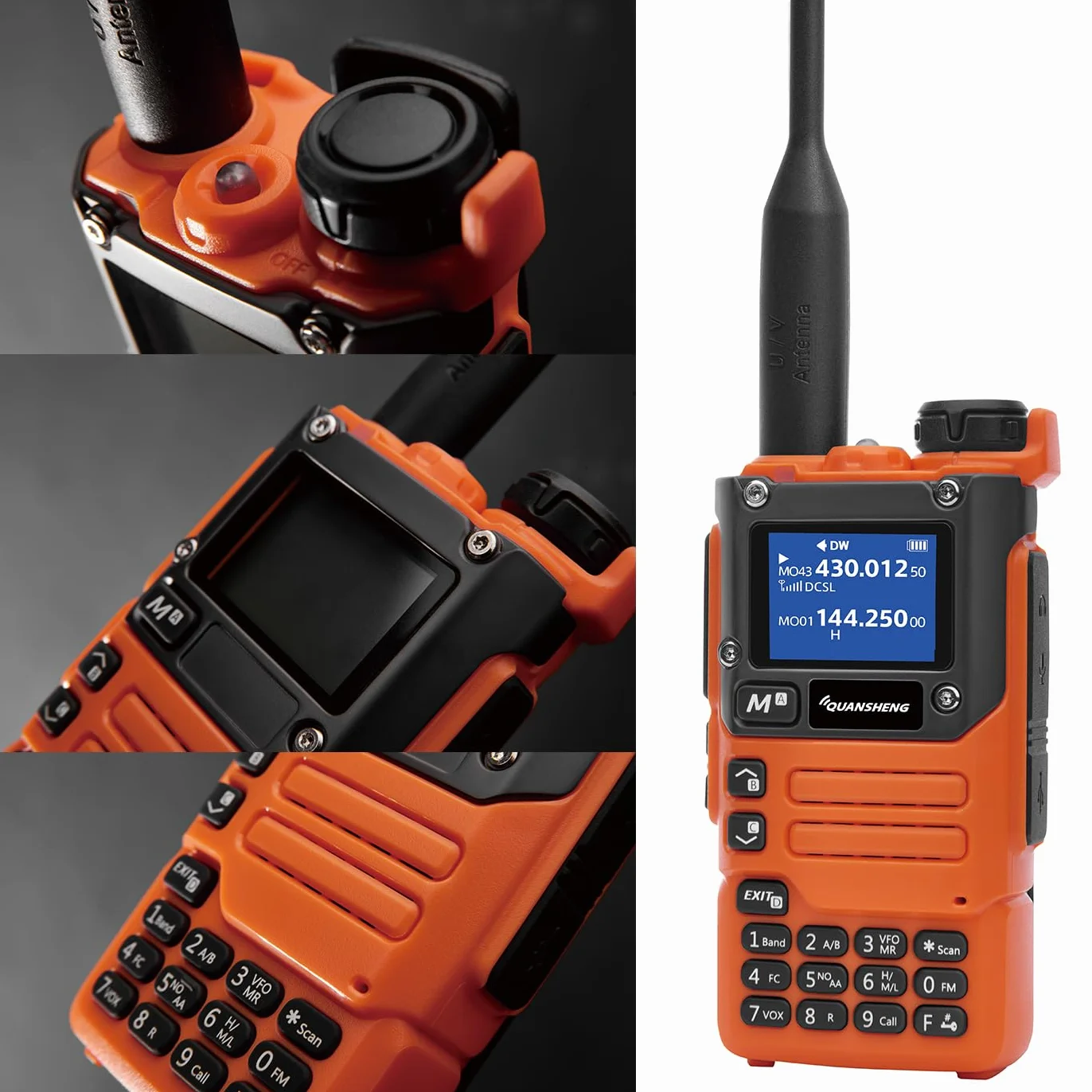 Quansheng UV-K5 VHF UHF Walkie Talkie Portatile FM NOAA Radio Bidirezionale Arancione con Auricolare