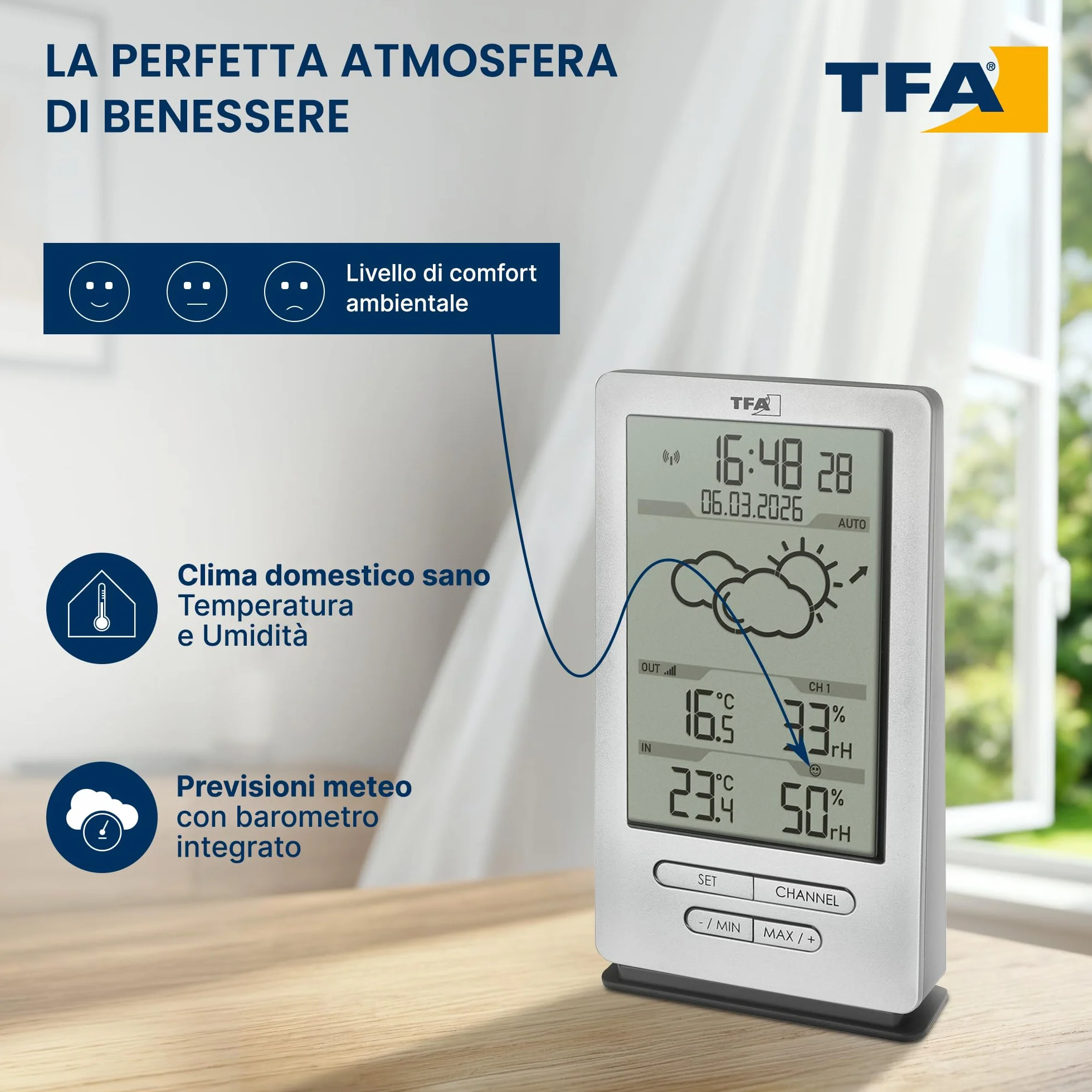 TFA Dostmann stazione meteo wireless 35.1162.54 argento
