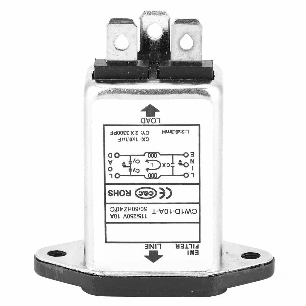 Filtro di Alimentazione EMI 115 V-250 V 10A 50/60Hz Monofase