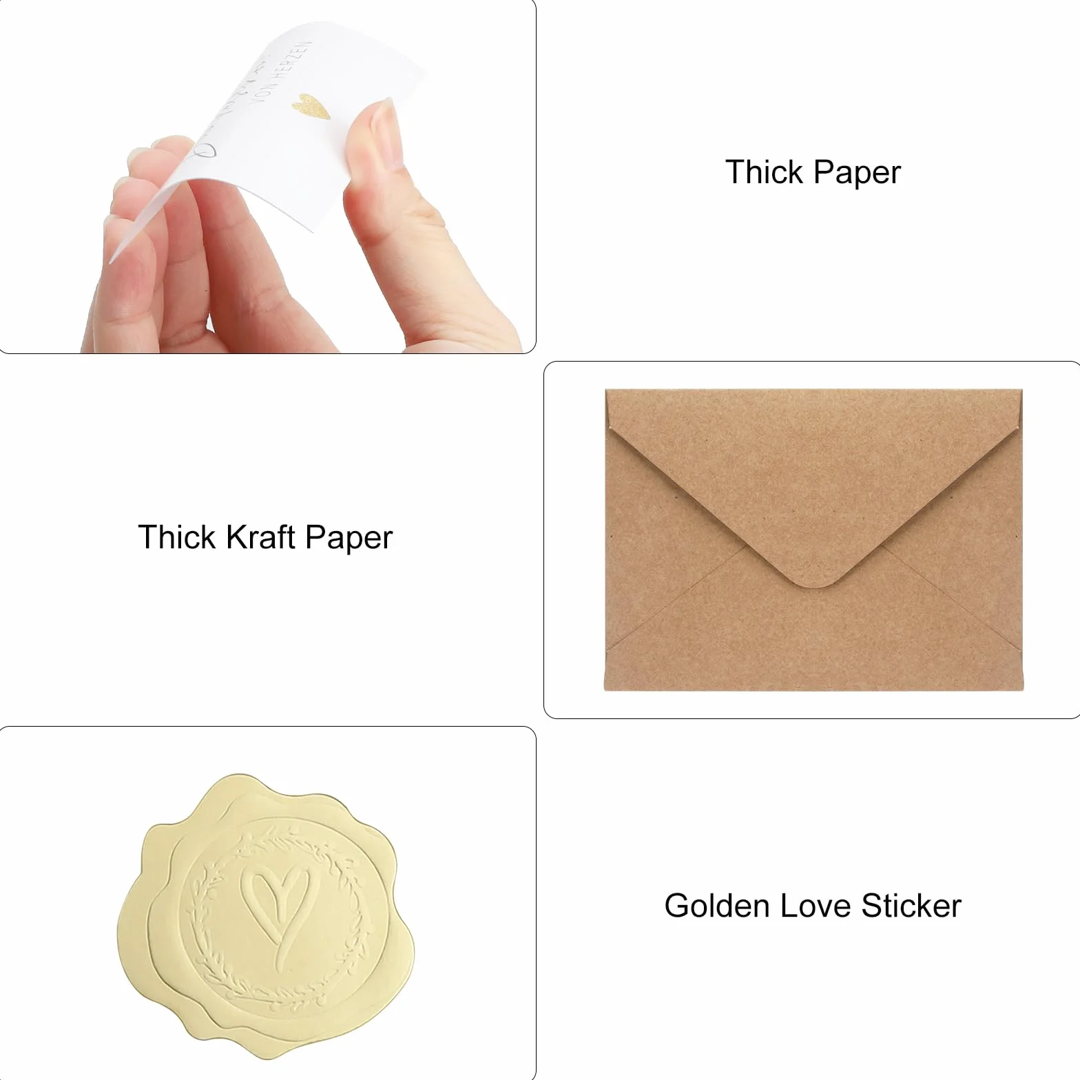 VOSSOT 20 biglietti di ringraziamento 9x5,4 cm con buste in carta kraft e sigillo dorato