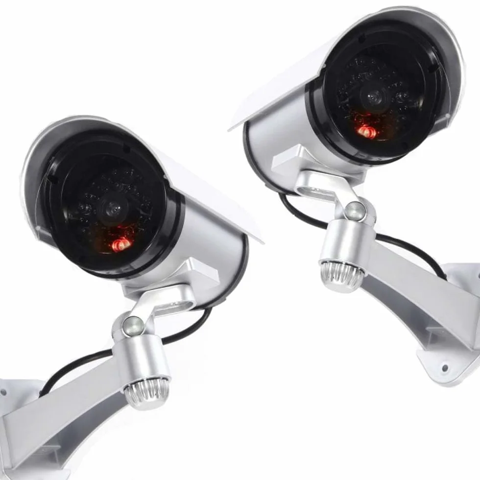 Telecamere di Sorveglianza Fittizie con LED Rosso Lampeggiante per Esterno 2 Pezzi