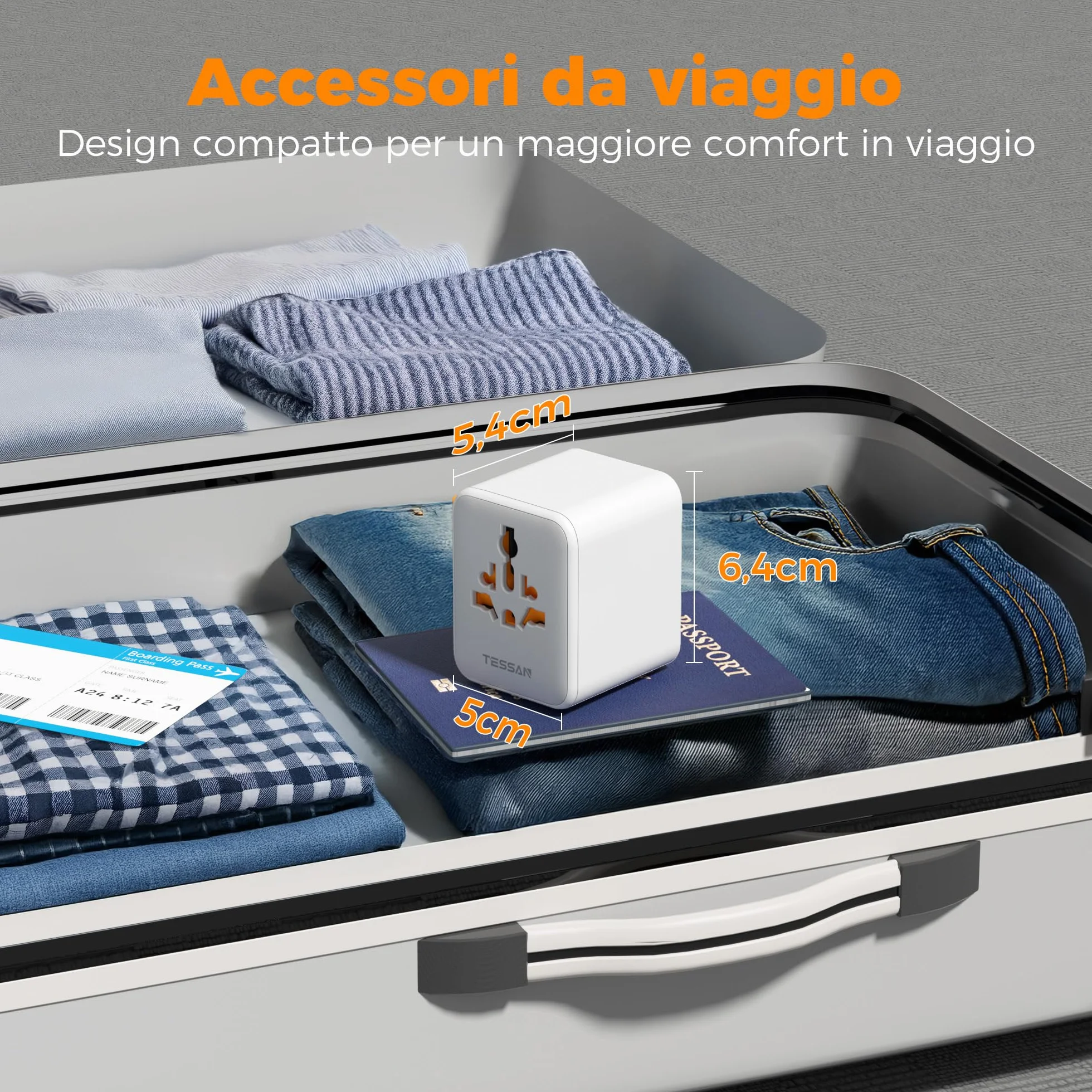 TESSAN Adattatore Universale da Viaggio con 2 USB C e 2 USB A, Presa per Spina Internazionale
