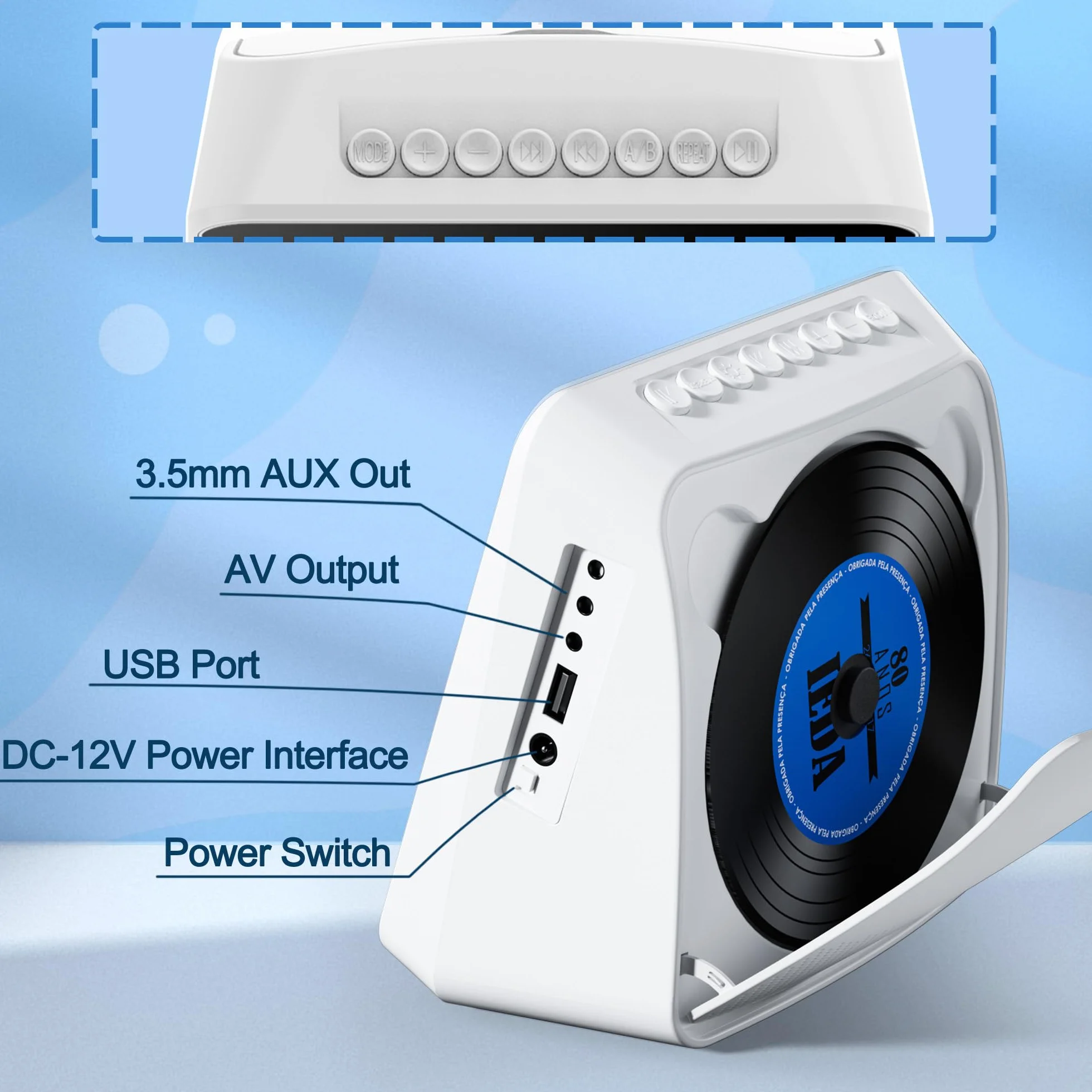 Lettore DVD Portatile 7" con Batteria 4000mAh Bluetooth USB AV AUX