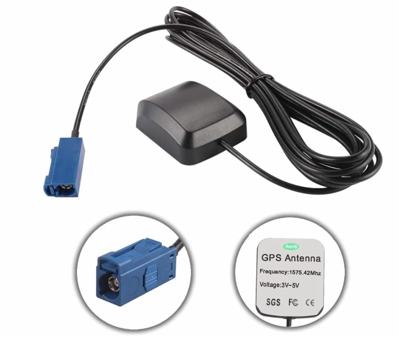 Antenna GPS Attiva 1,5 Metri Fakra C Blu per Auto Volkswagen VW Ford Audi MFD2 RNS2 RNS-E