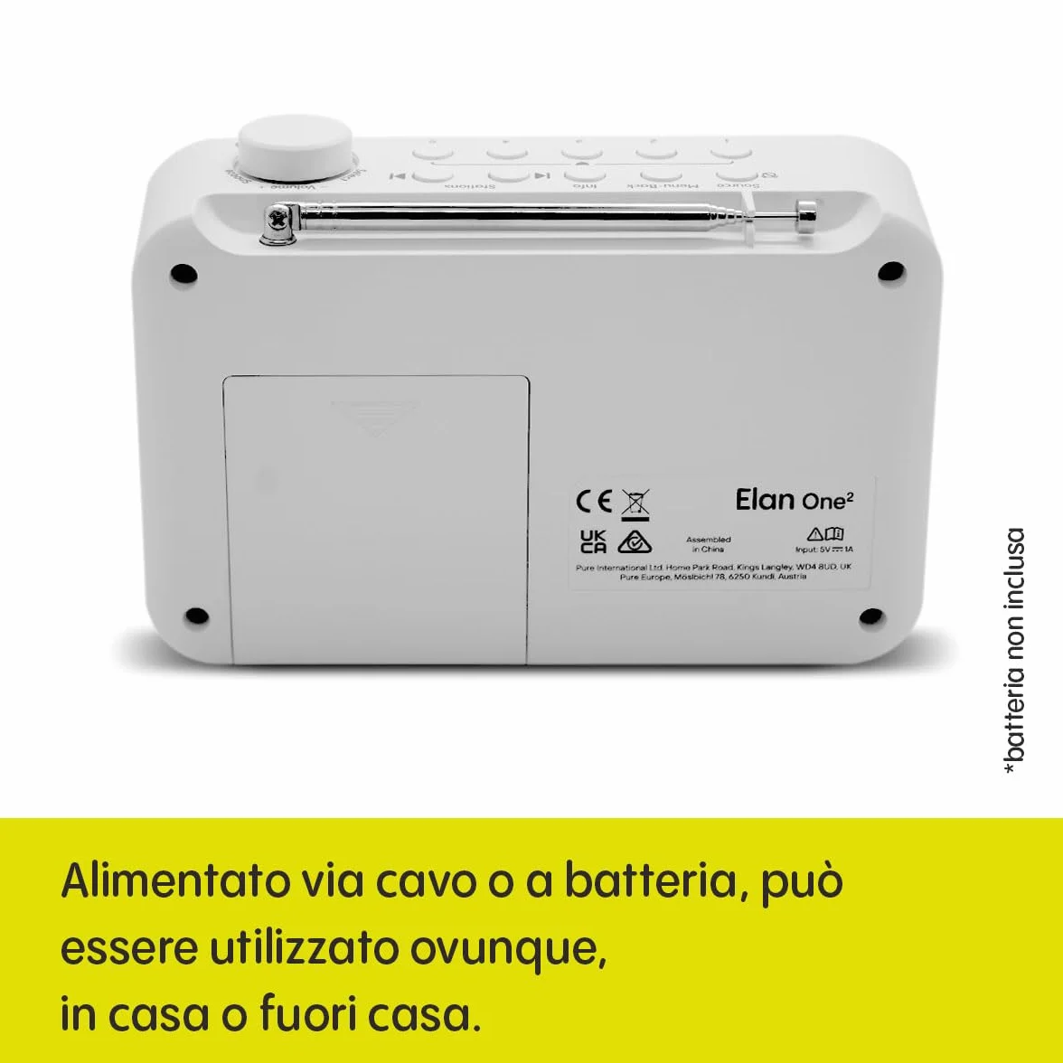 Pure Elan One2 Radio Portatile DAB+/FM Bluetooth 5.1 LCD Bianco Cotone