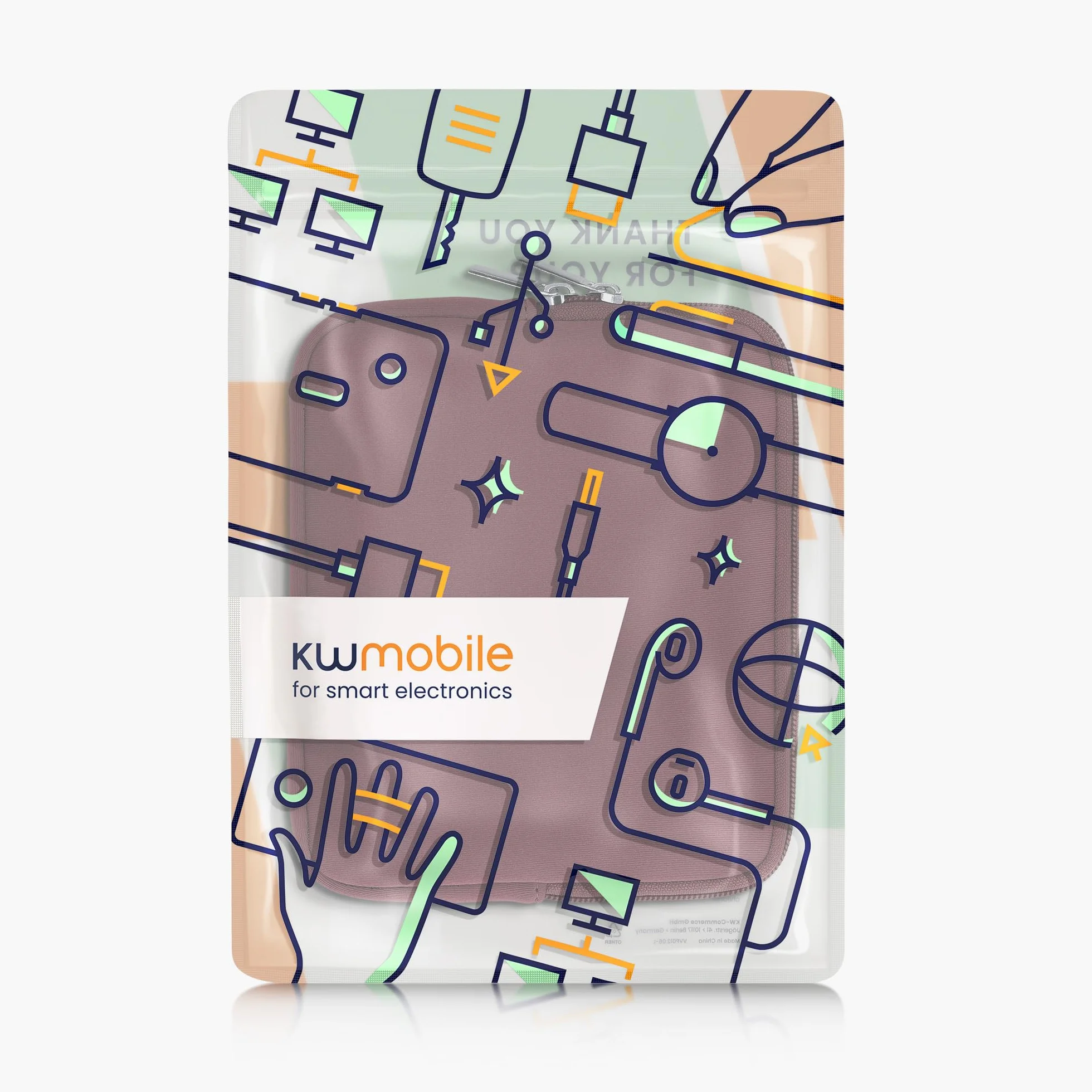 Custodia Universale per eReader kwmobile, Copertina in Neoprene Malva con Chiusura a Zip, Misura 17,5 x 14,7 x 1 cm