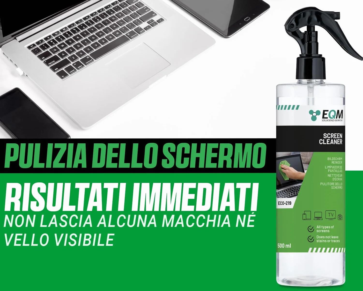 Pulizia dello Schermo 500 ML EQM ECO-219 Panno in Microfibra per Display Tablet Cellulare Laptop