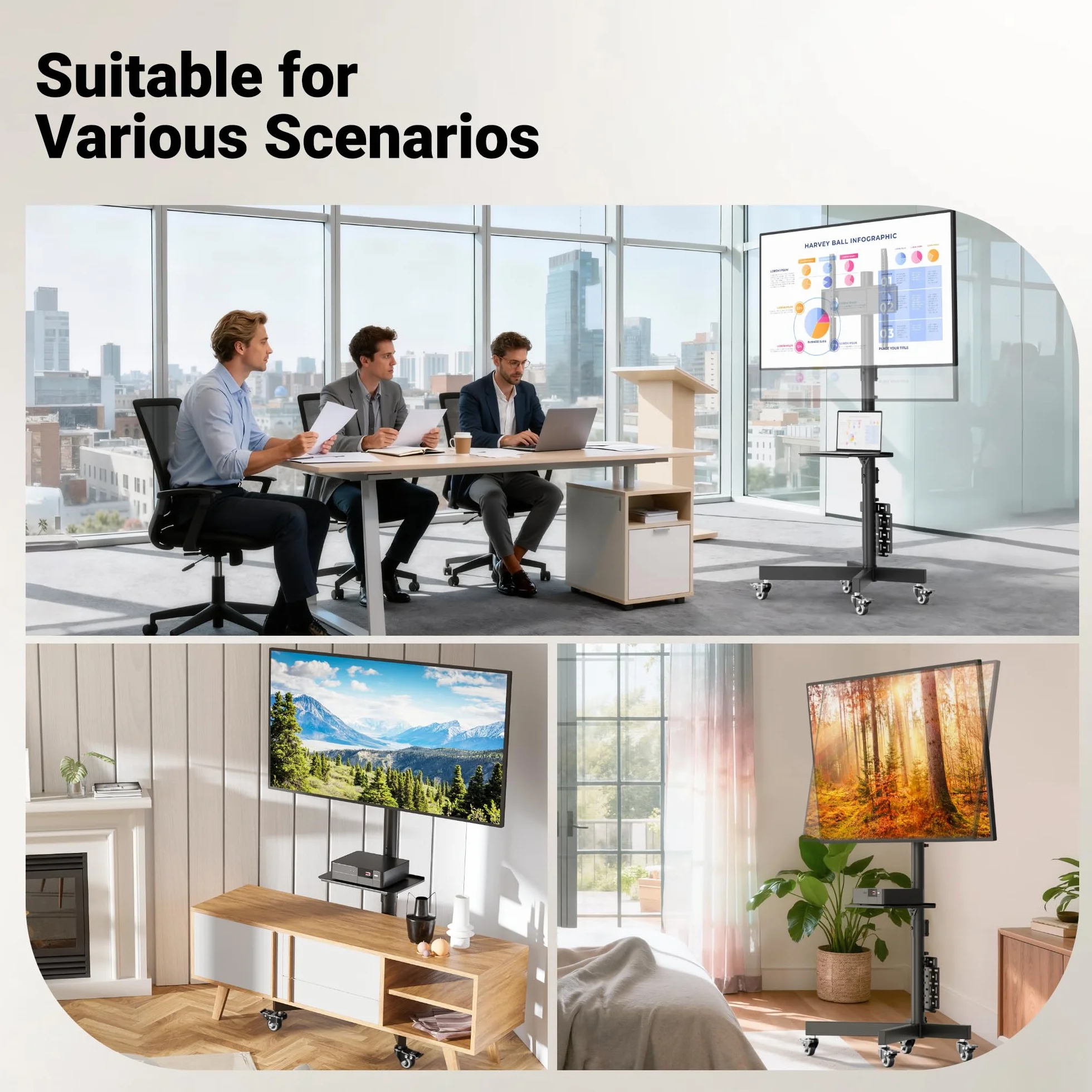 BONTEC Supporto TV da Pavimento per TV LCD/LED 23-60 Pollici, Carrello TV Mobile con Ruote, Altezza Regolabile, 40 kg, VESA 400x400 mm