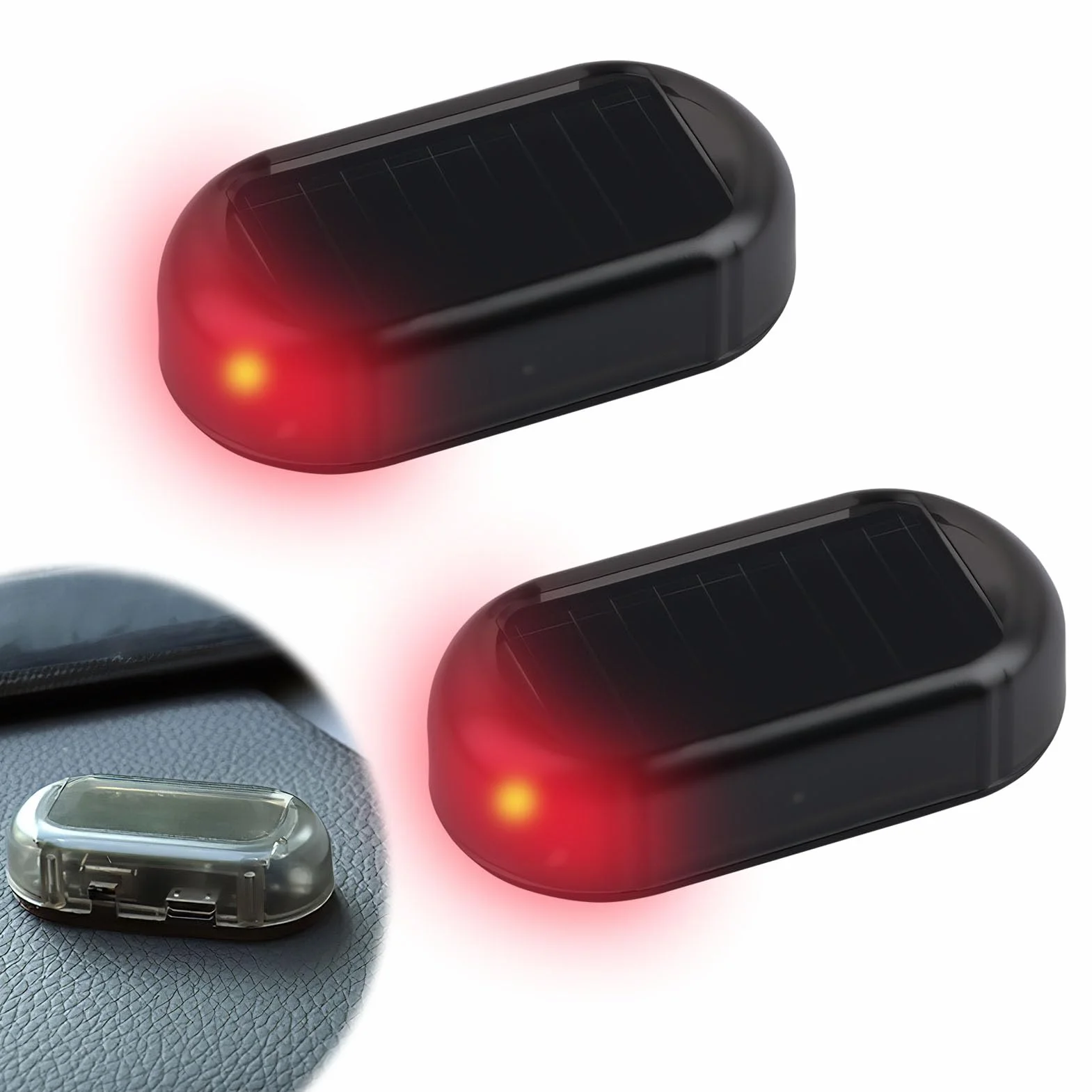 Set di 2 Allarme Solare per Auto, LED Antivandalismo Lampeggiamento Notturno, Sistema Antifurto Flash per Auto Moto Barca