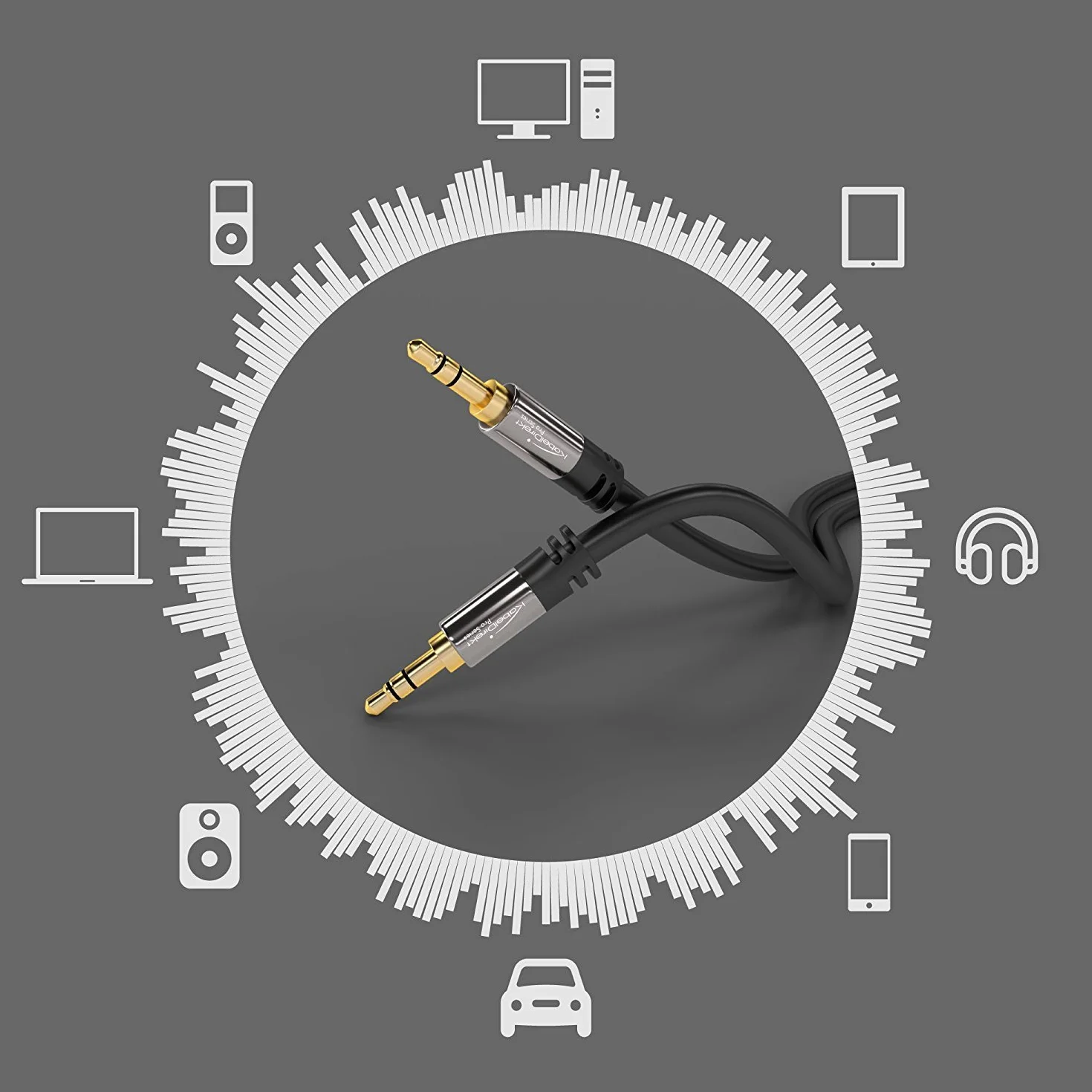 KabelDirekt Cavo Aux Jack 3,5 mm 2 m Connettori Metallo Infrangibili Audio Nero