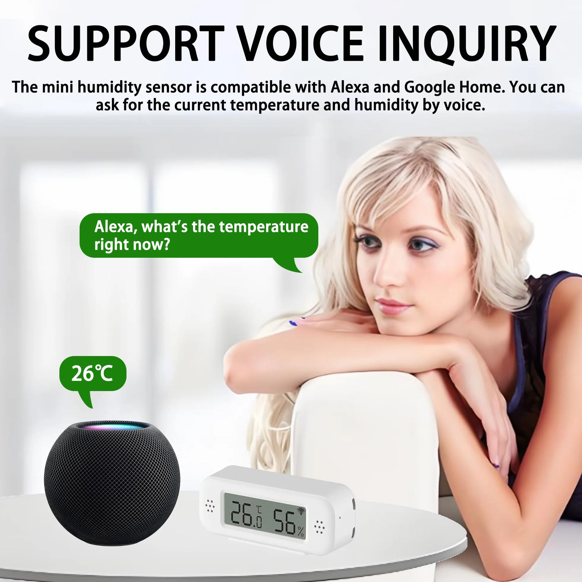 Termometro digitale WiFi igrometro sensore temperatura umidità interna con monitoraggio remoto app, compatibile Alexa