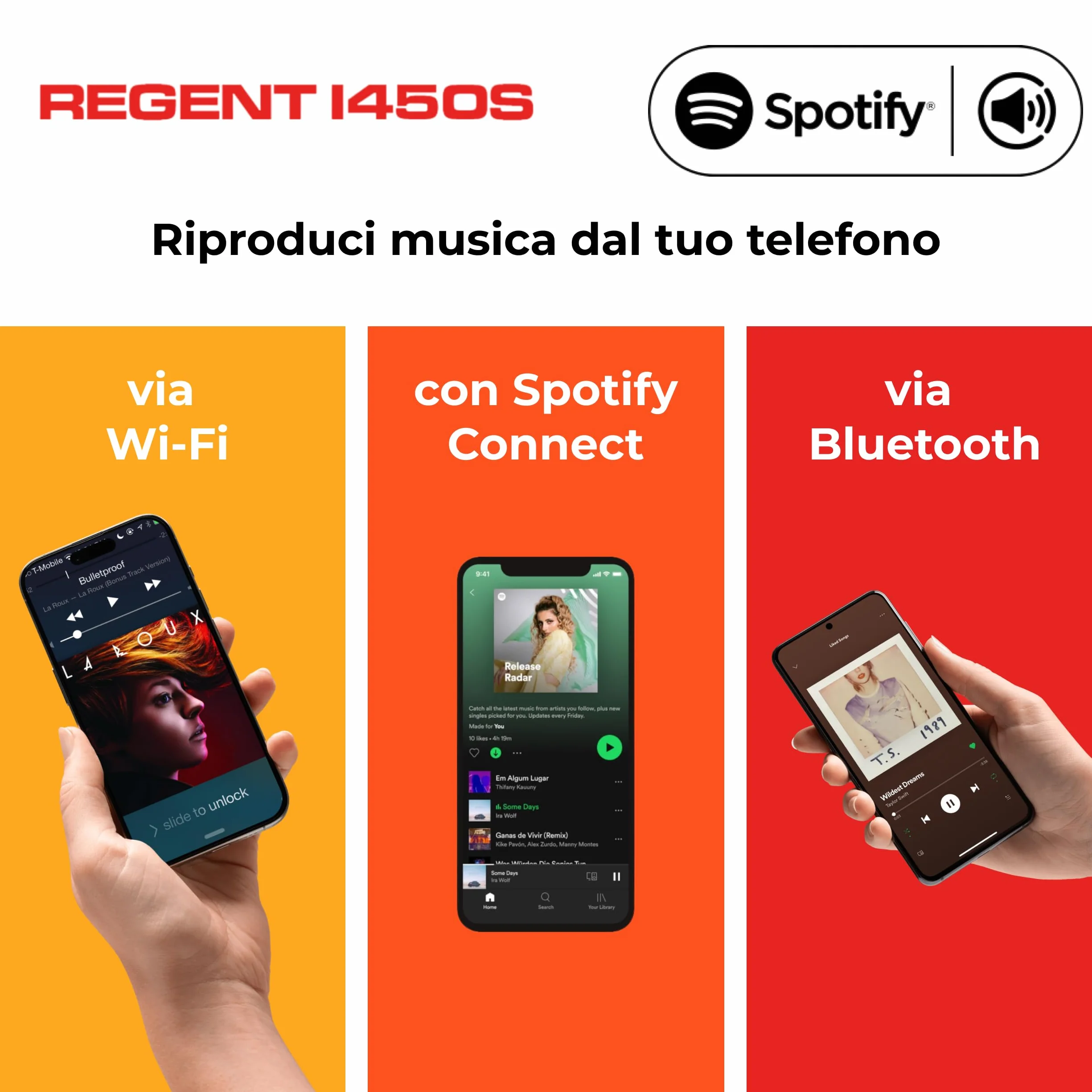 Ferguson Regent i450s DAB+ Digital Internet Radio with Spotify Connect, Bluetooth, AUX, USB, Hi-Fi Home Stereo, Doppio Allarme, Telecomando Nero