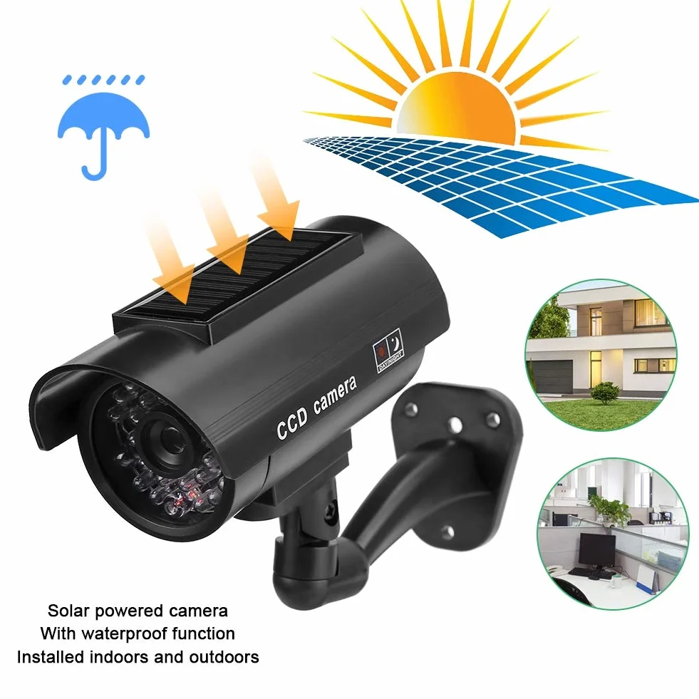 Telecamera di Simulazione Impermeabile Alimentata Ad Energia Solare - Finta Telecamera a Pallottola con LED Lampeggiante