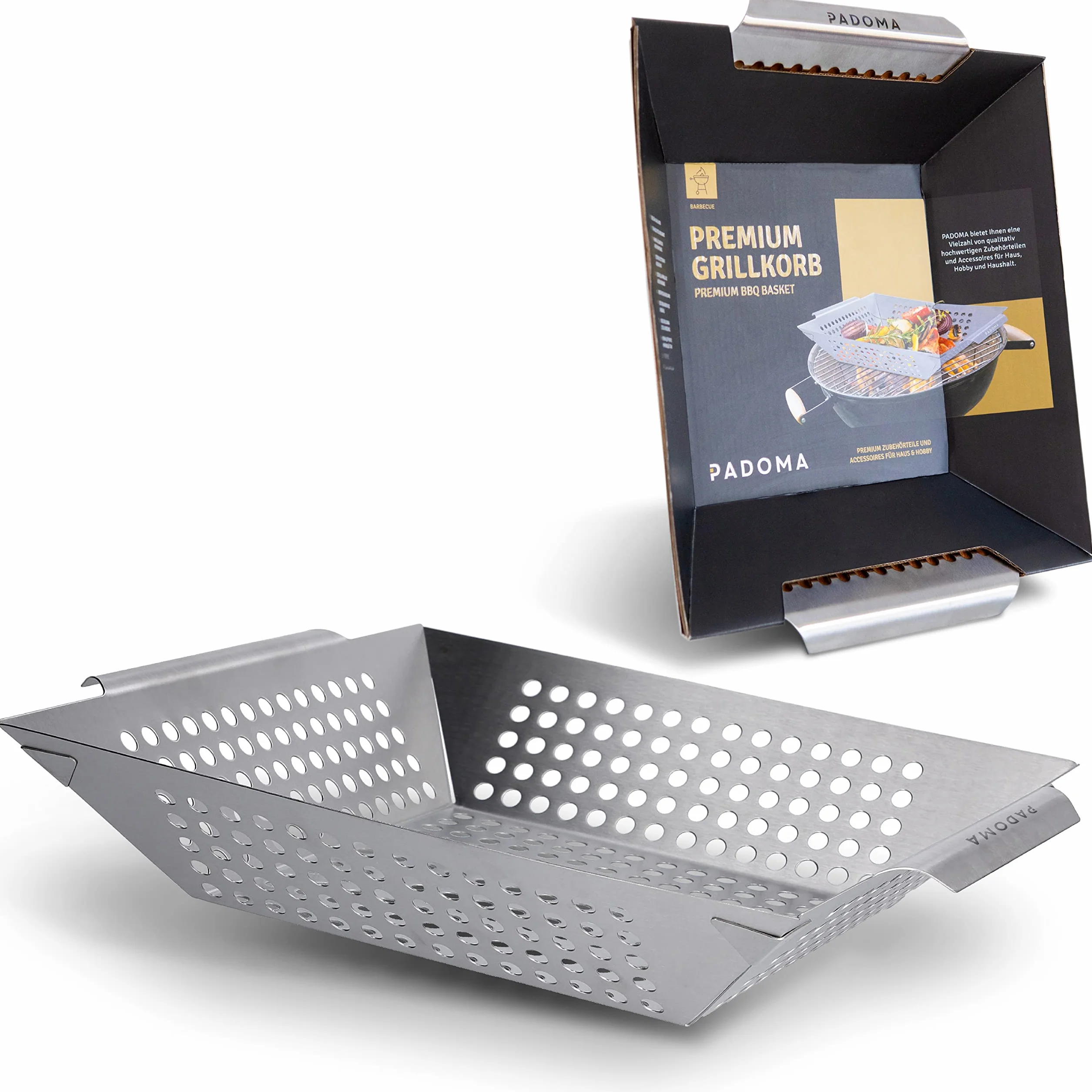 cestino per barbecue in acciaio inox, per barbecue con manici ergonomici e distribuzione uniforme del calore, per verdure, a gas, per alimenti e lavabili in lavastoviglie