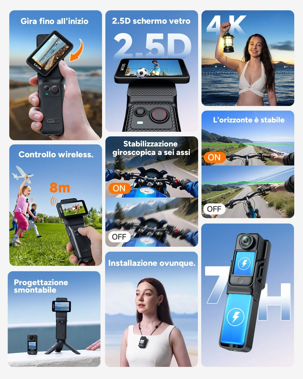 SJCAM C400 Kit Vlog (64GB) 4K Action Camera, 2.29" Touchscreen, 6-Axis Stabilization, Waterproof, Nero