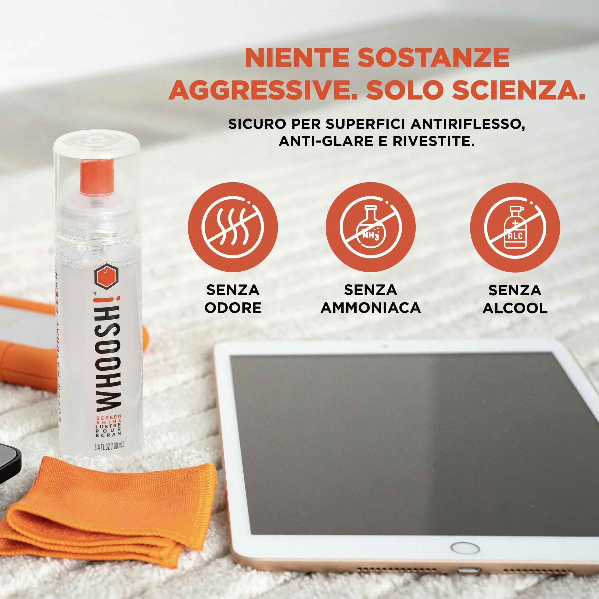 WHOOSH! Screen Shine Go XL Kit Pulizia iPhone 100 Ml Panno Microfibra Pulisci Occhiali MacBook Smartphone