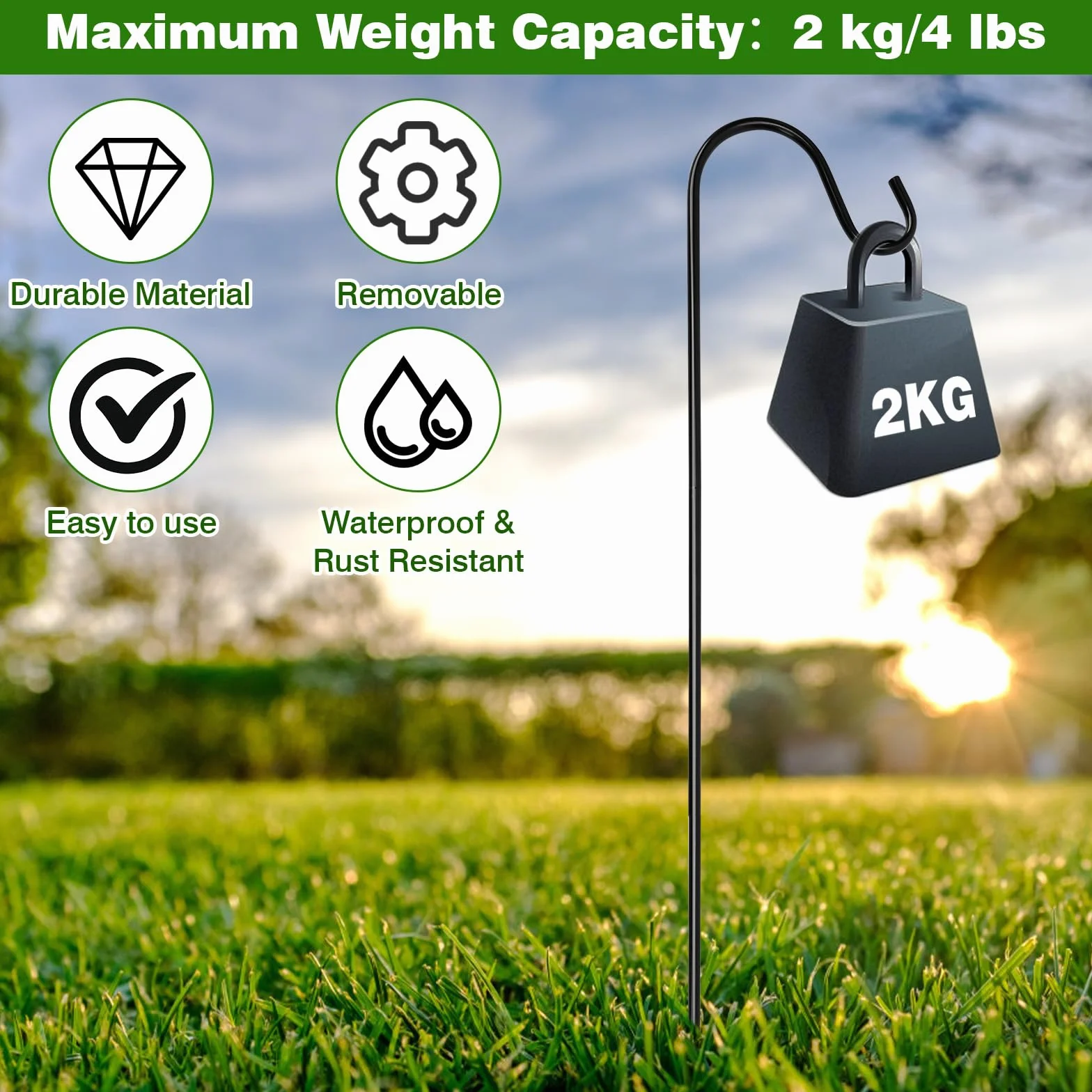 Ganci da Pastore da Giardino 81.5cm Regolabile in Metallo 4 Ganci 20cm Esterni