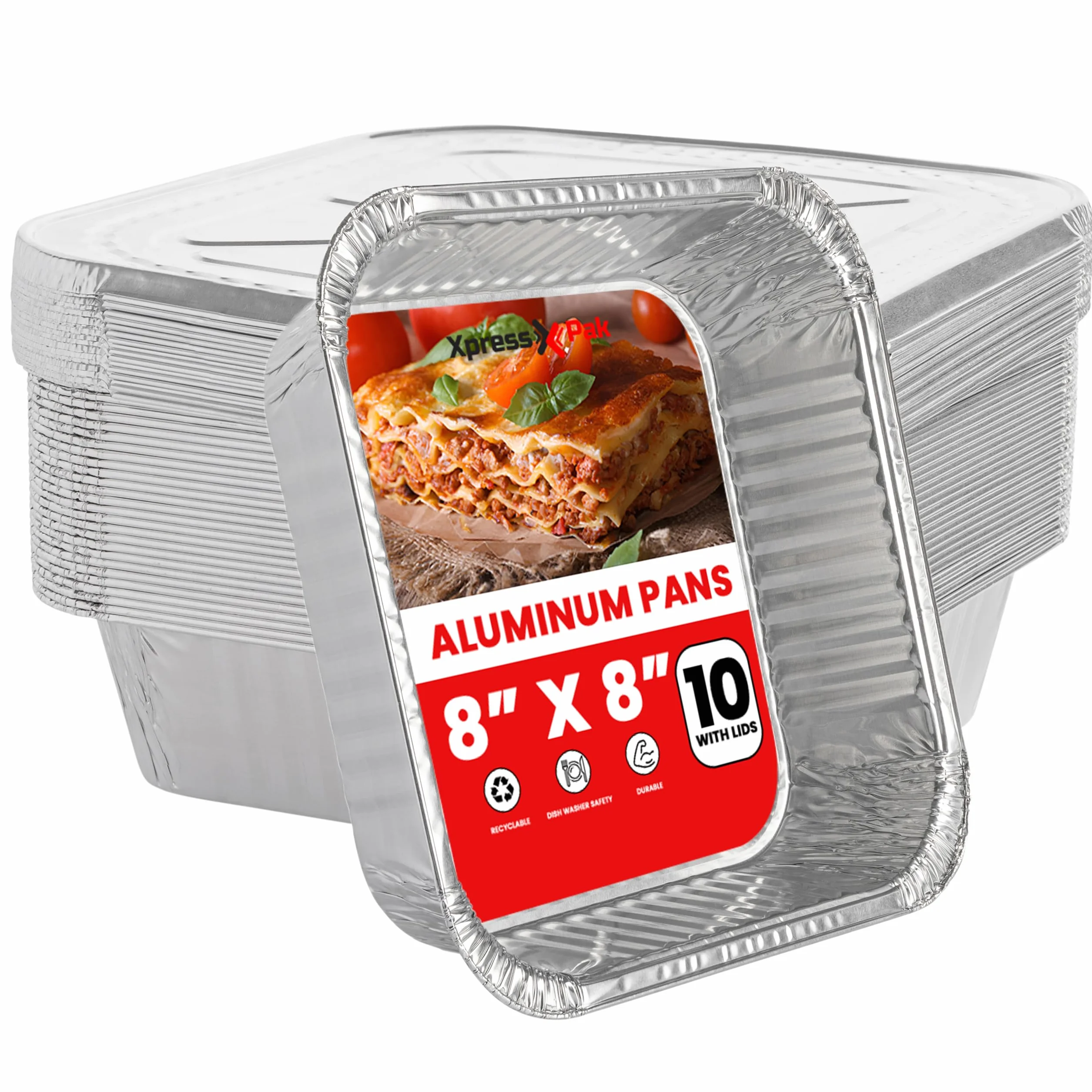 Vassoi in alluminio con coperchi (20 x 20 cm) – Vassoi in alluminio usa e getta – Vassoi in alluminio per cottura, arrosto e preparazione degli alimenti – Confezione da 10