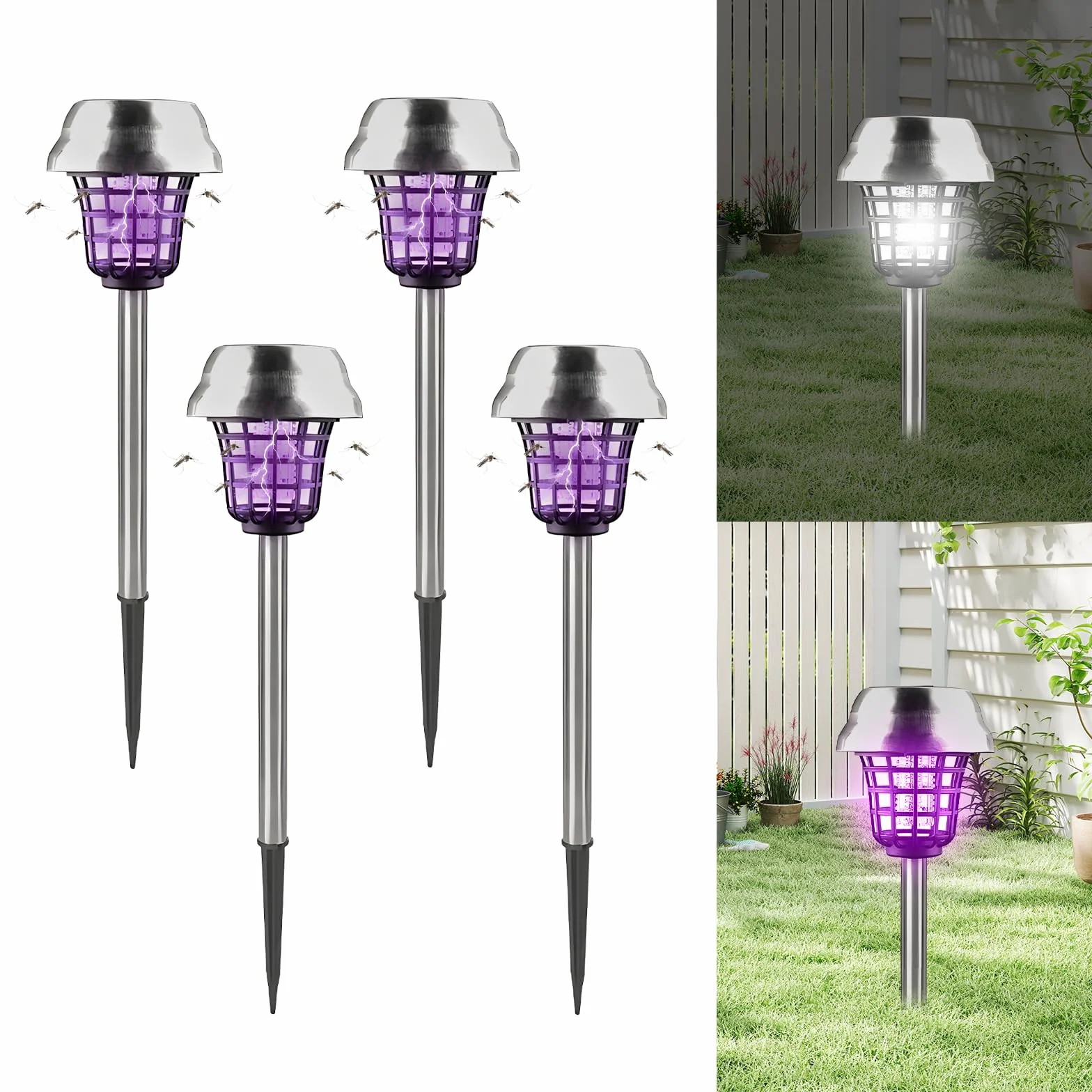 4pcs Anti Zanzara Solare, Lampada Anti Zanzara Elettrica con Illuminazione LED Lampada UV Contro Zanzare Mosche IP65,per la casa, giardino, cortile, campeggio (4 pezzi)